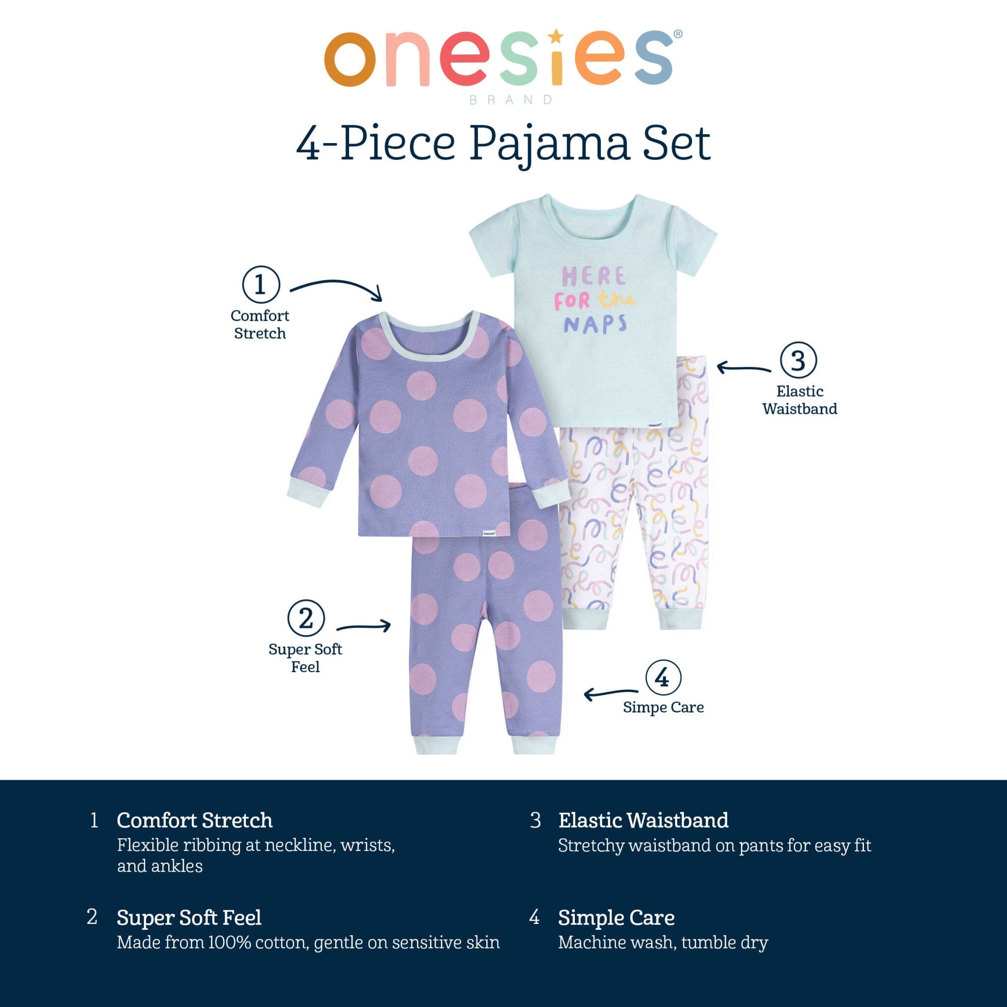 4-Piece Baby Girls Naps Pajamas Sets