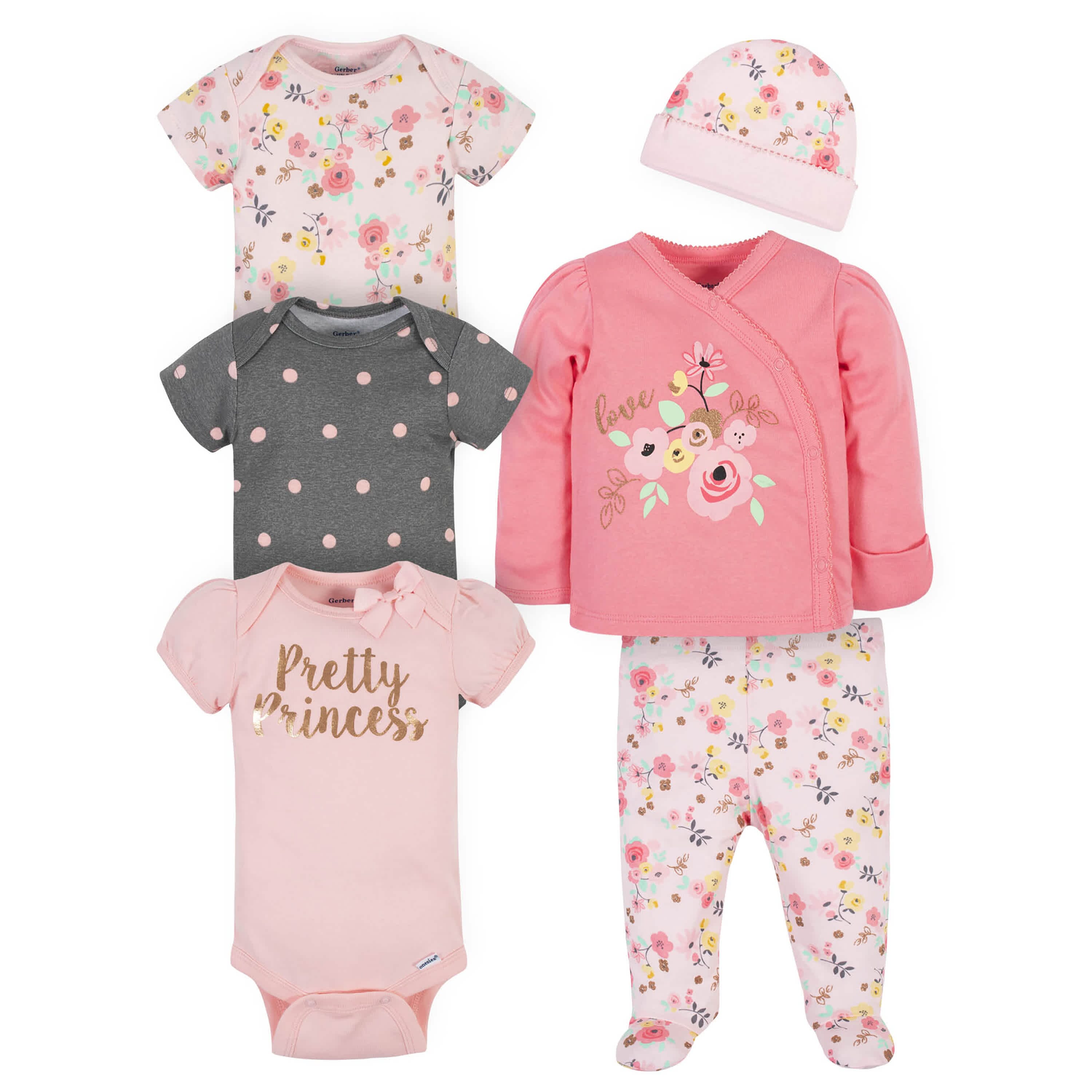 6-Piece Baby Girls Love You Onesies Bodysuits & Take-Me-Home Set