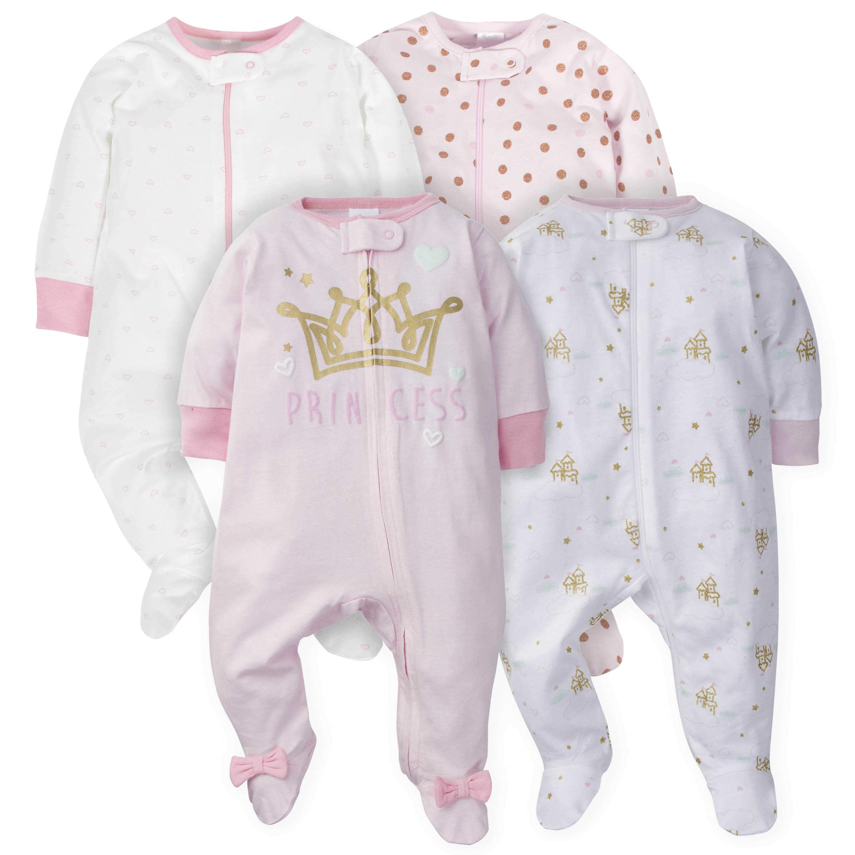 4-Pack Baby Girls Castle Zip Front Sleep ¡®N Plays