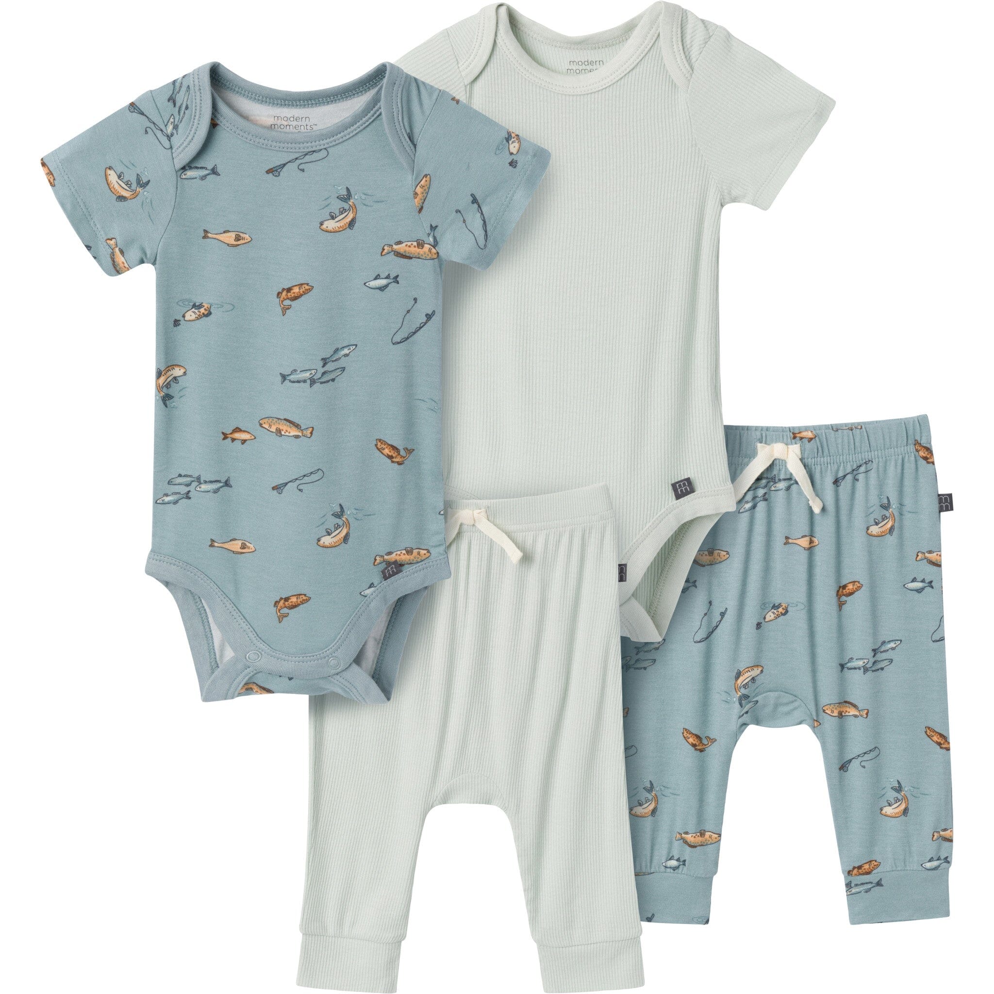 4-Pack Baby Boys Medium Teal Fishing Bodysuit and Pant Set