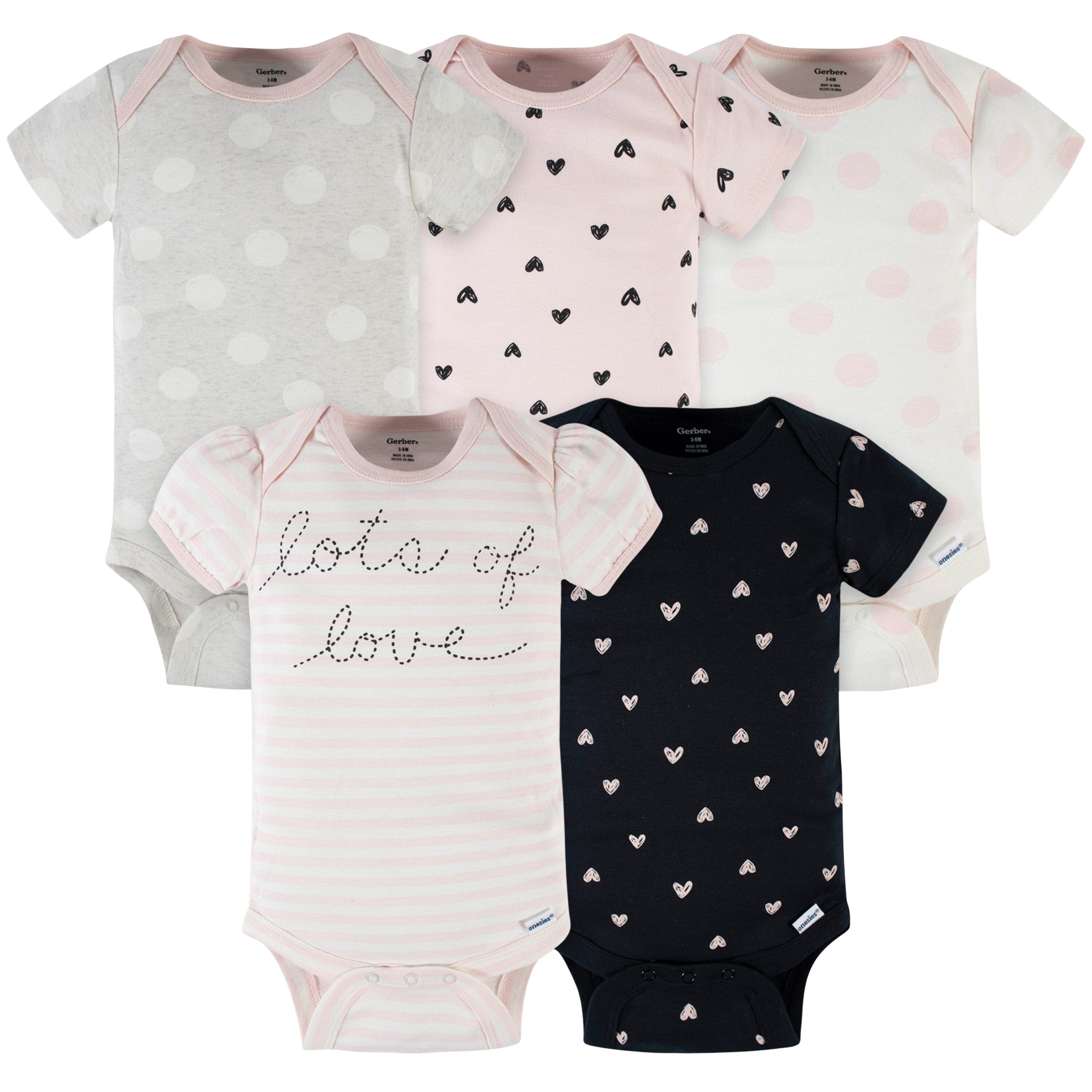 5-Pack Baby Girls Lots Of Love Short Sleeve Onesies Bodysuits