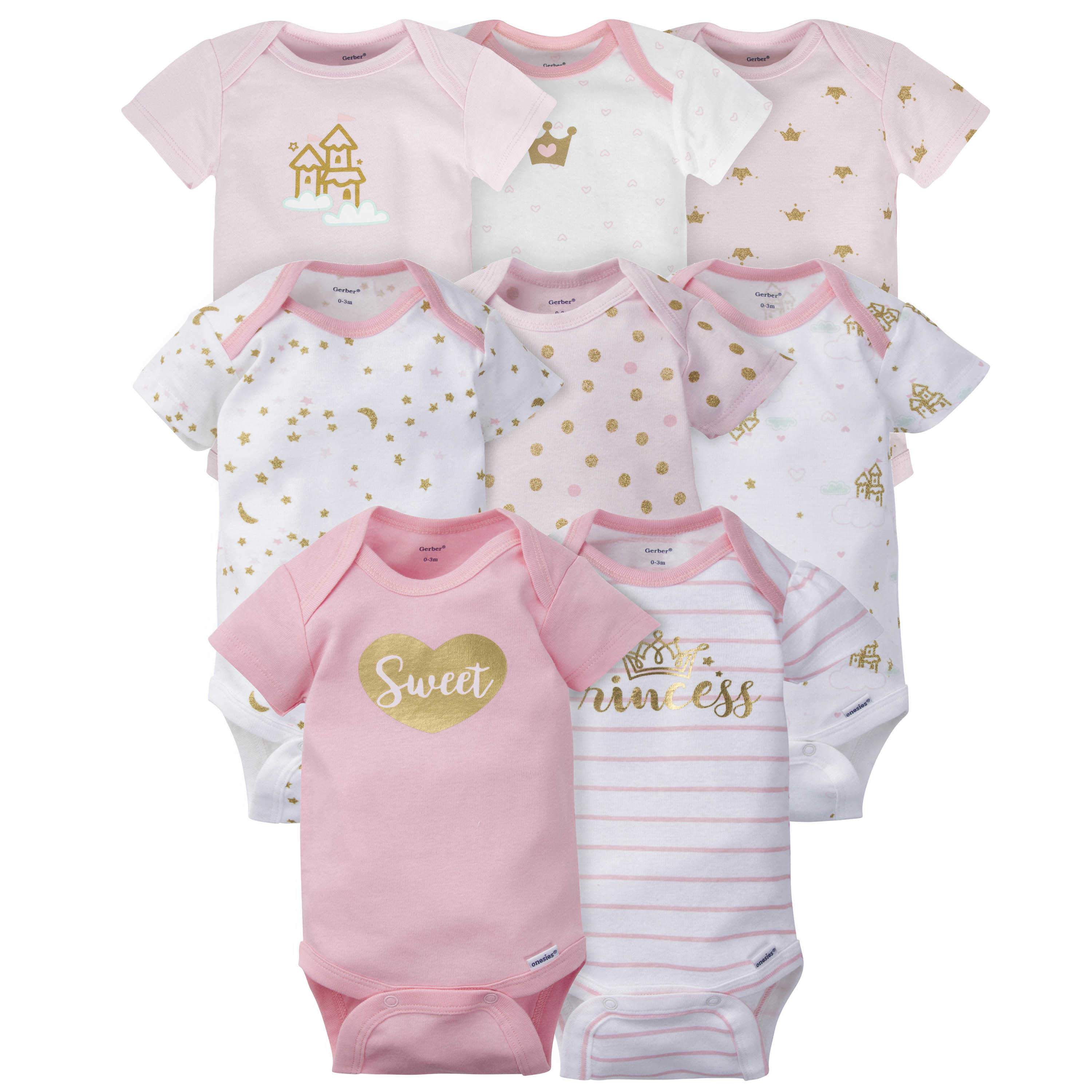 Gerber 8-pack Baby Girls' Castle Short Sleeve Onesies Bodysuits