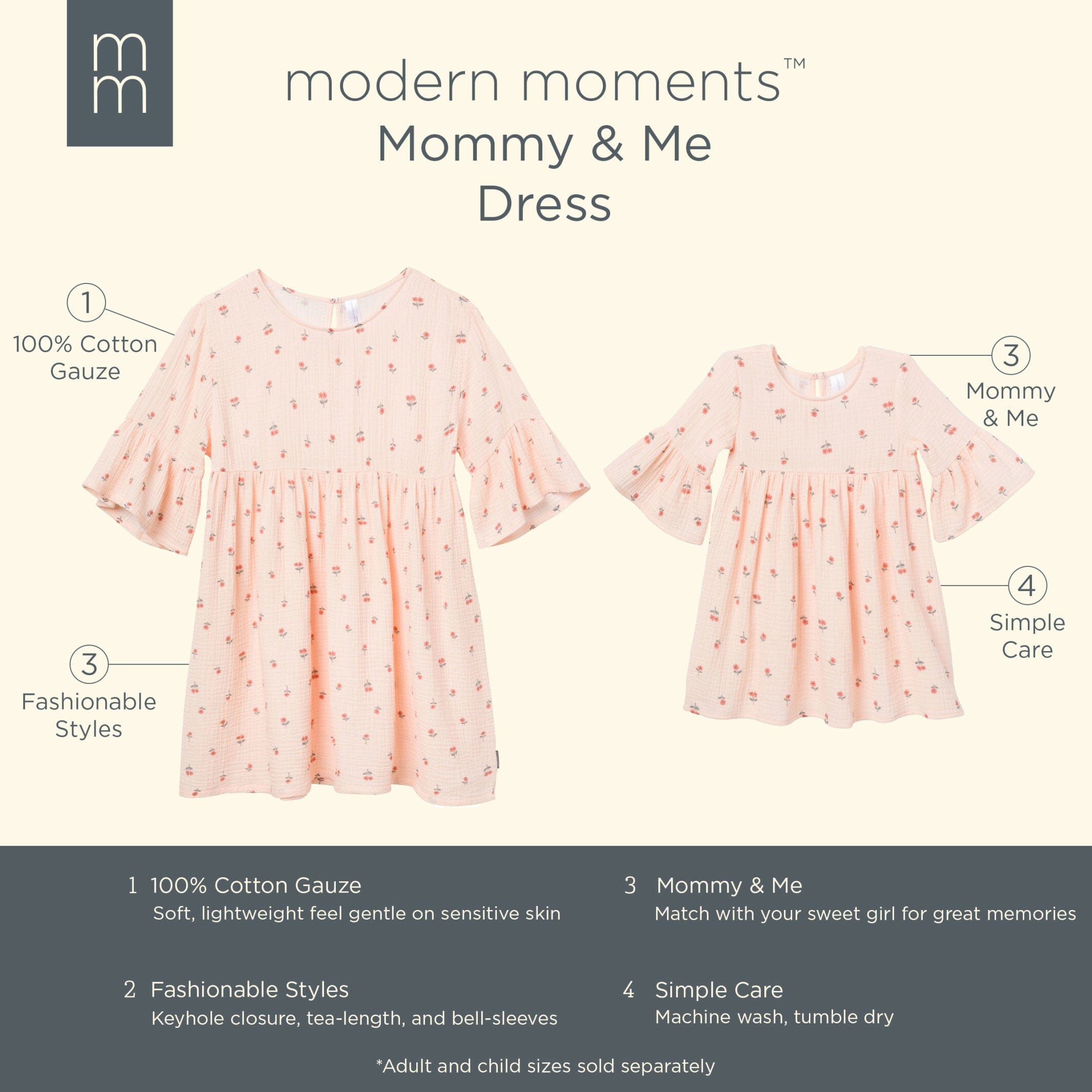 Mommy & Me Light Pink Daisies Gauze Dresses Bundle