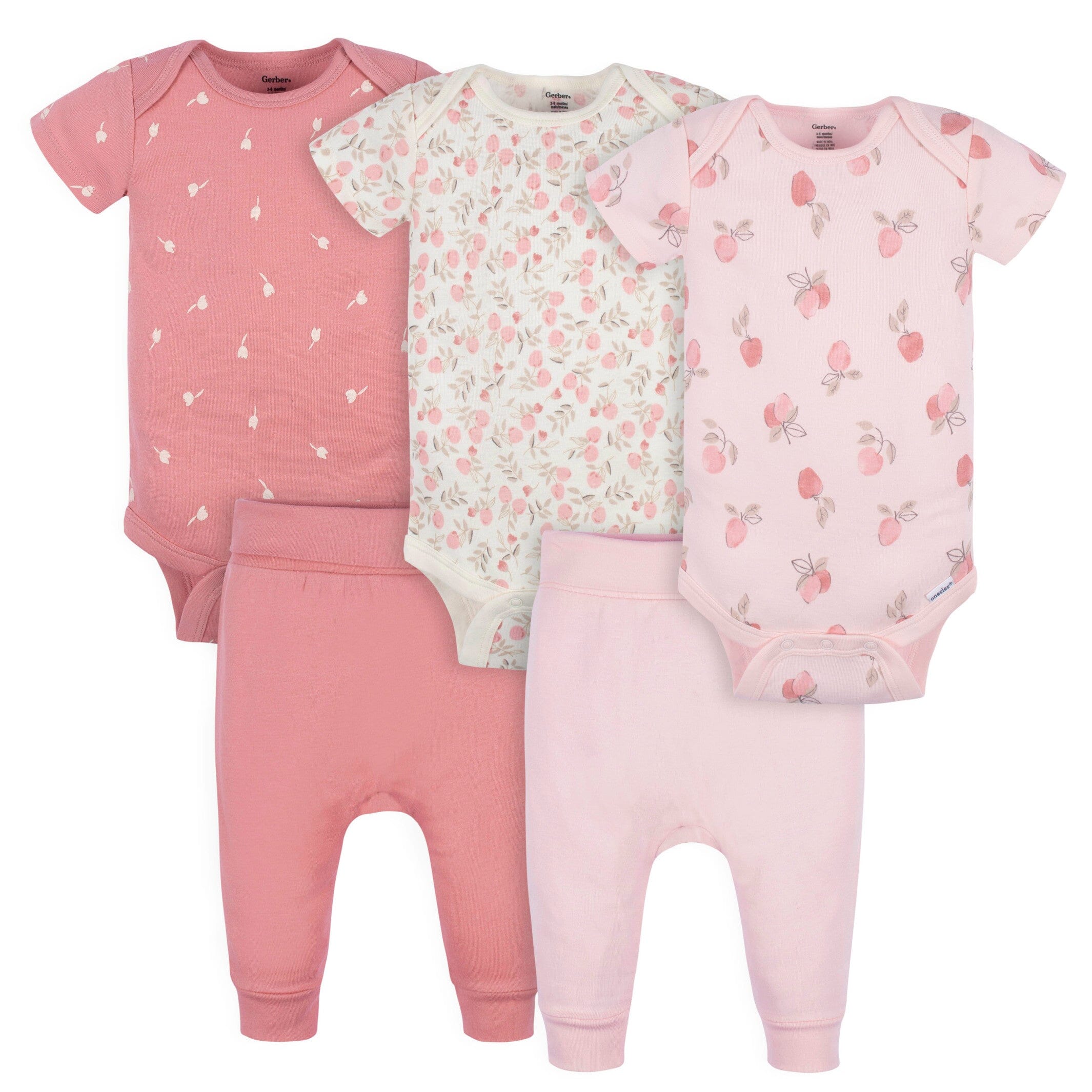 5-Pack Baby Girls Appley Sweet Short Sleeve Onesies Bodysuits and Pants