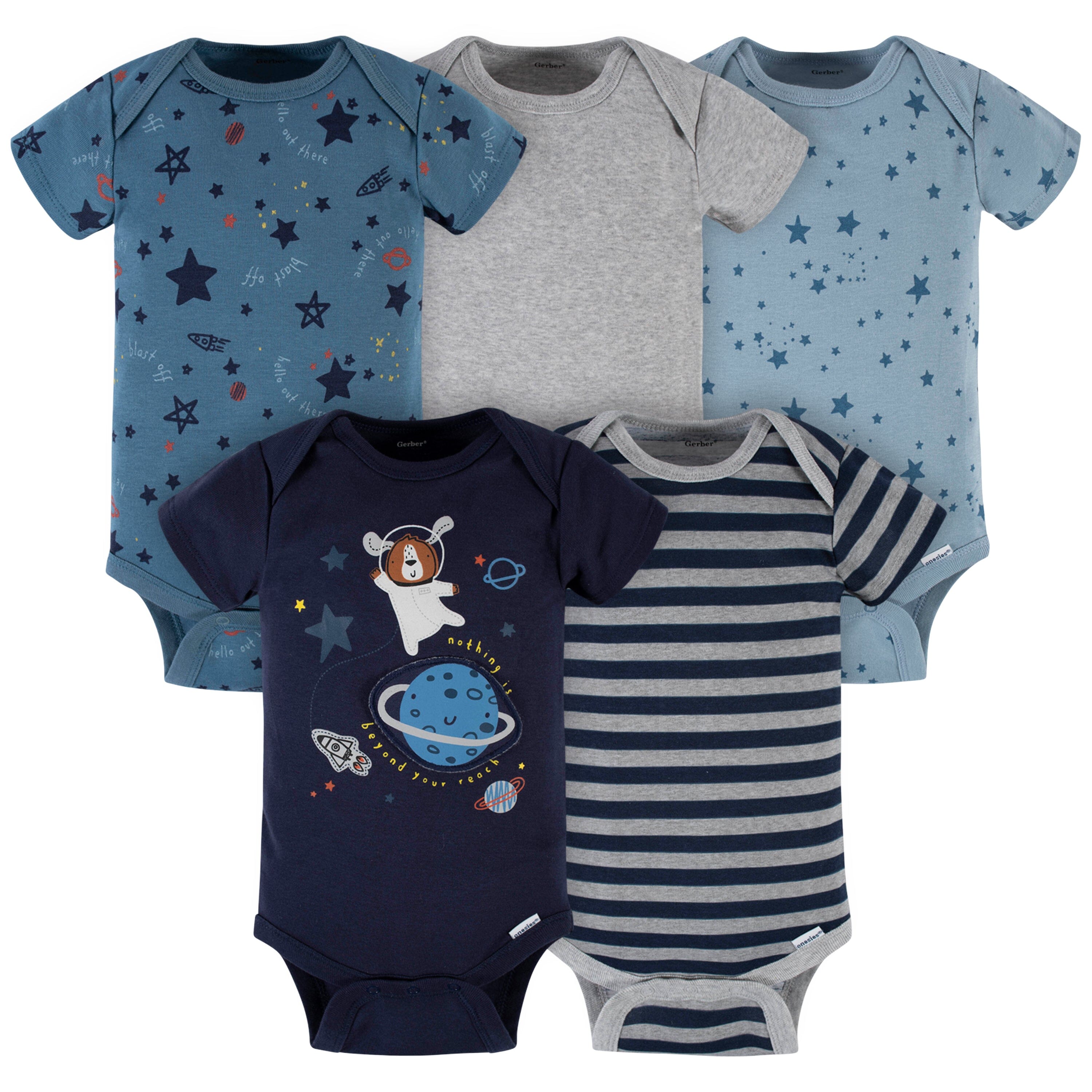 5-Pack Baby Boys Space Short Sleeve Onesies Bodysuits