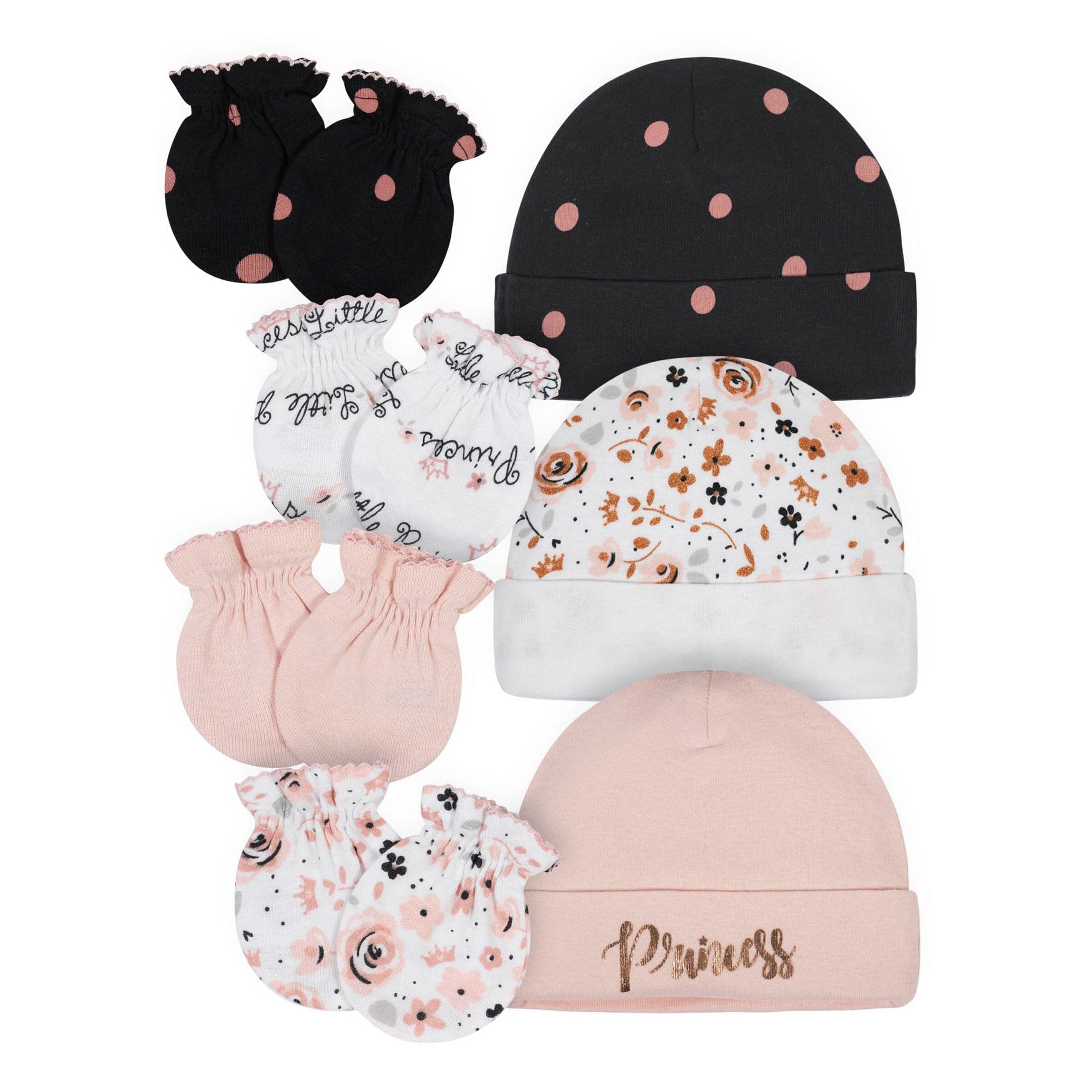 7-Piece Baby Girls Princess Cap & Mitten Set