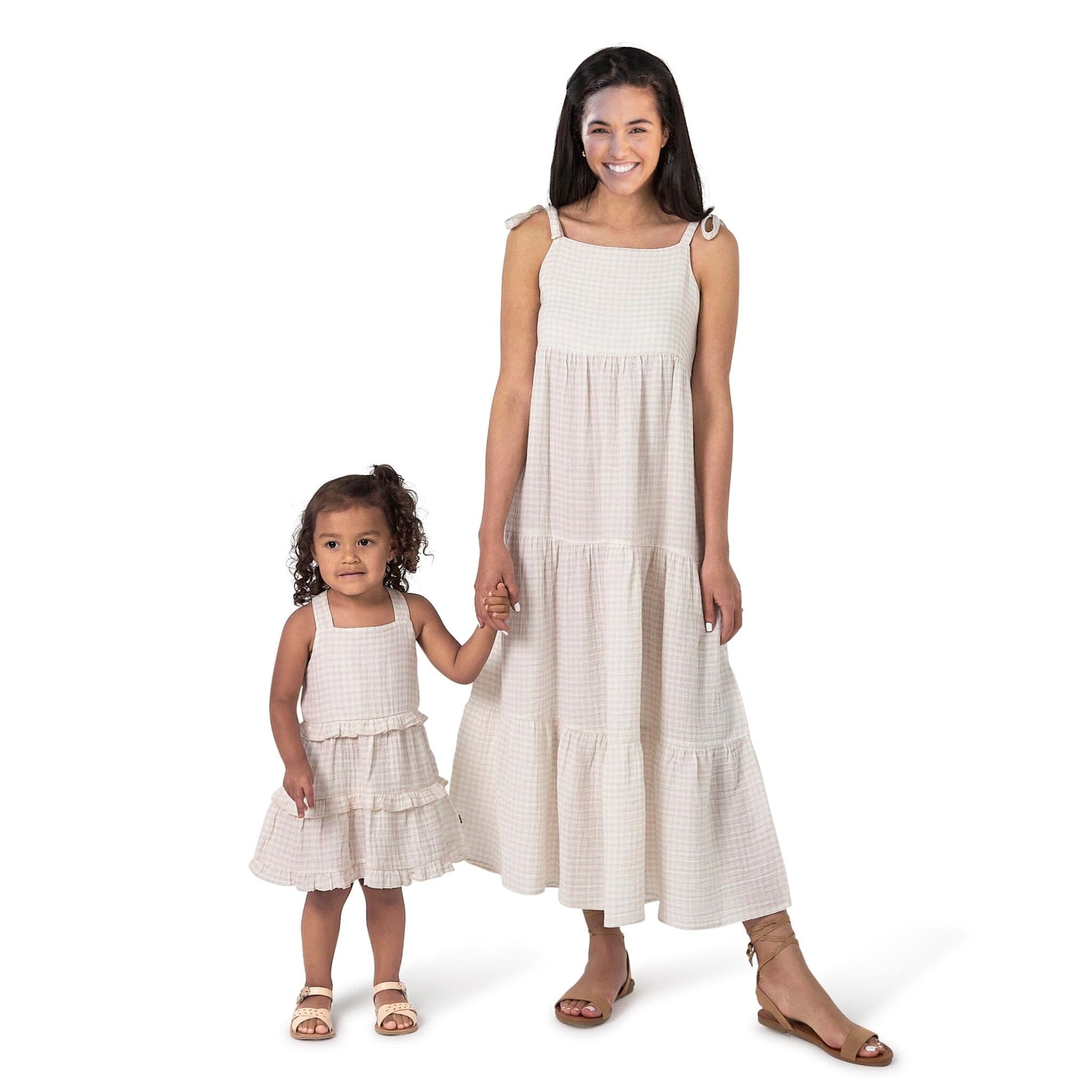 Mommy & Me Tan Gingham Gauze Dresses Bundle