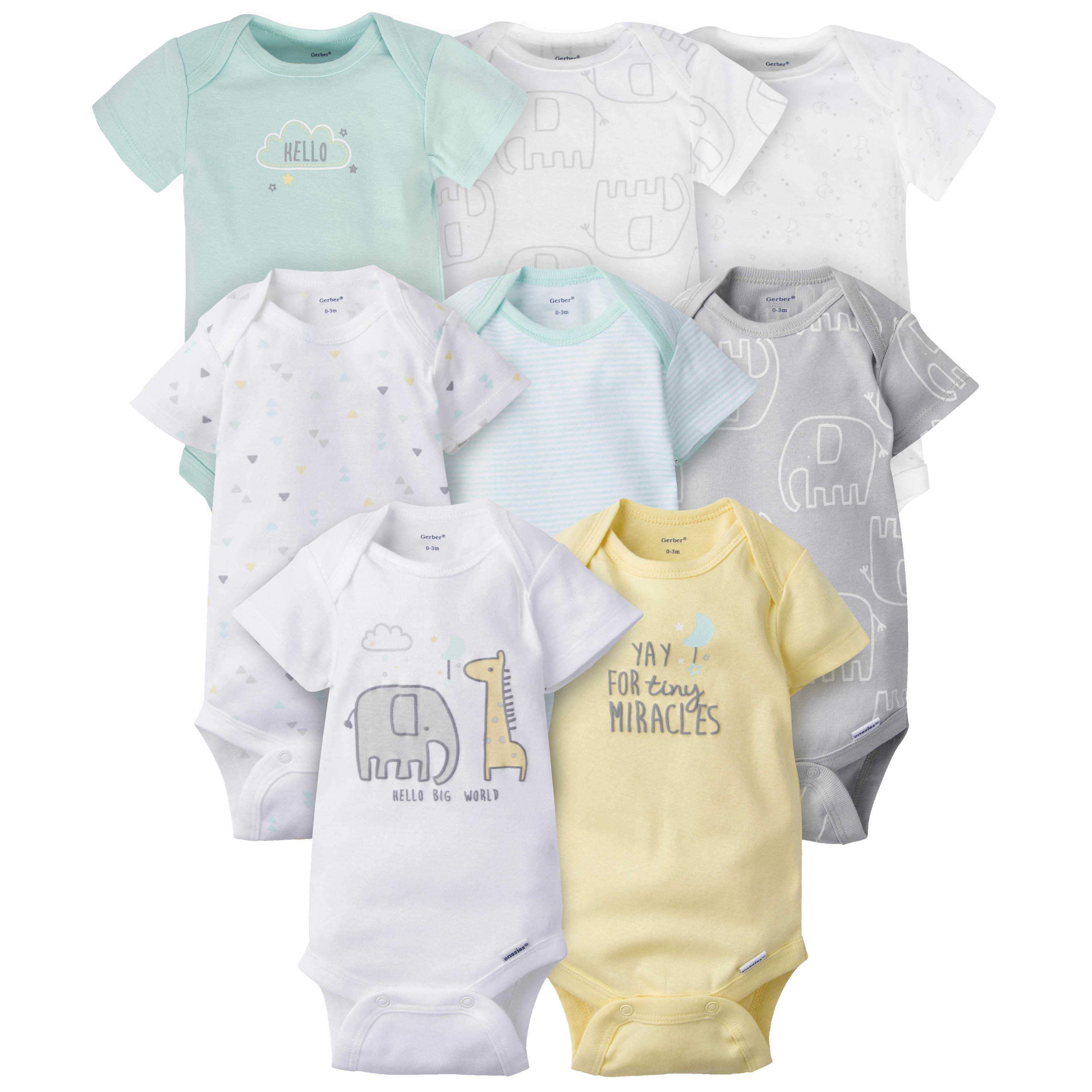 8-pack Baby Neutral Animals Short Sleeve Onesies Bodysuits