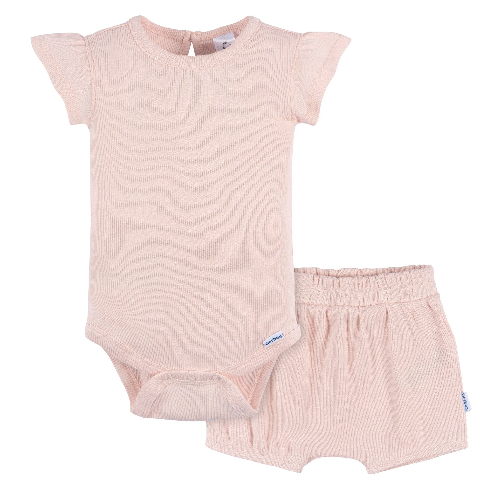 2-Pack Baby Girls Crystal Pink Bodysuit and Shorts Set