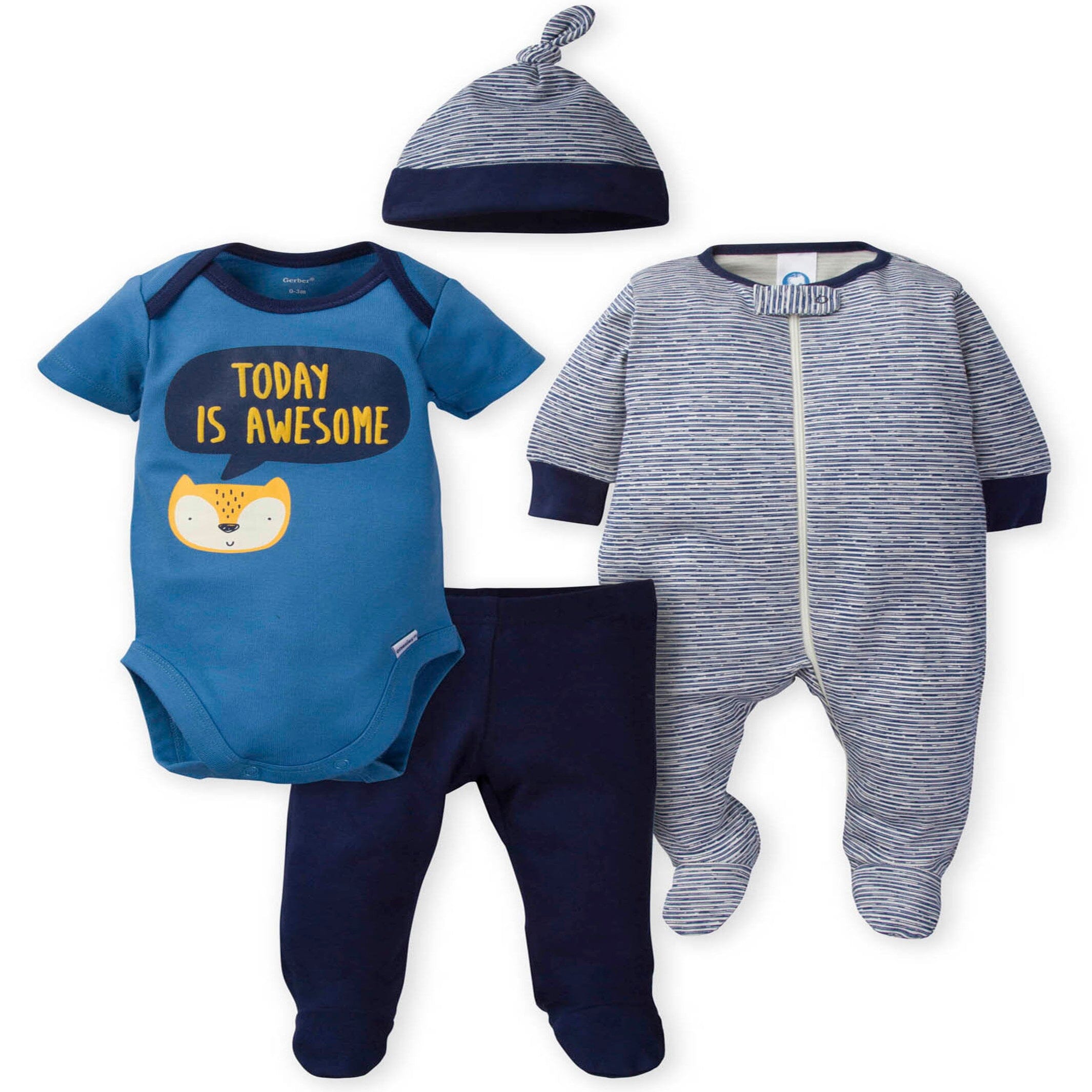 4-Piece Baby Boys Fox Sleep 'N Play, Onesie, Pant, Cap Set