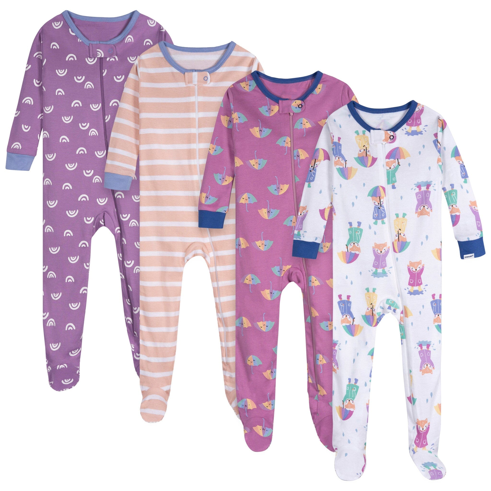 4-Pack Baby Girls Rainy Day Snug Fit Footed Pajamas