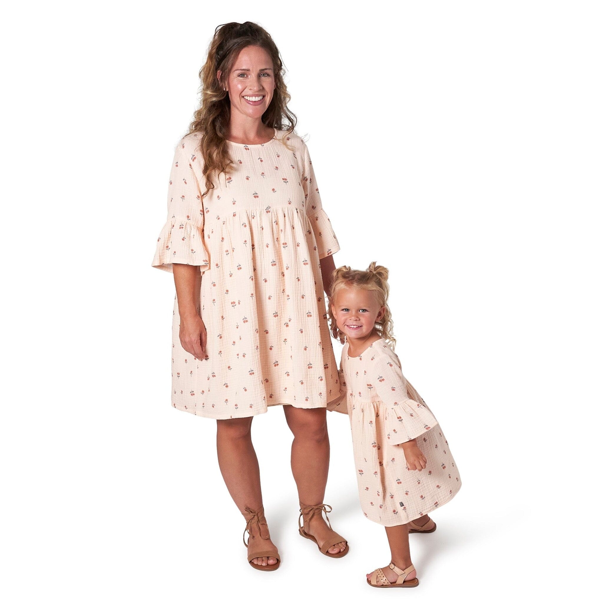 Mommy & Me Light Pink Daisies Gauze Dresses Bundle