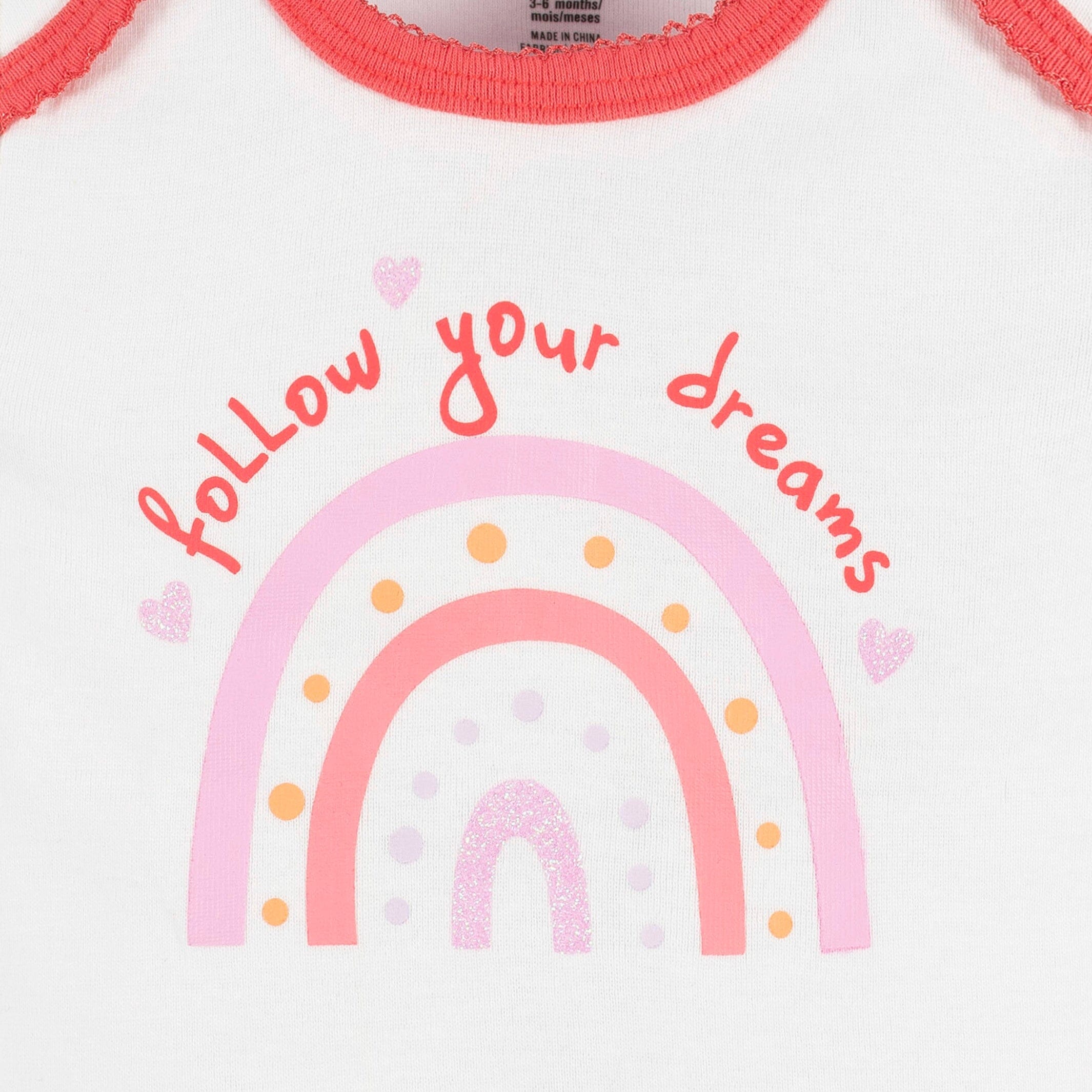 4-Piece Baby Girls Rainbow Dreams Onesies Bodysuit, Tee, Skort & Pant Set