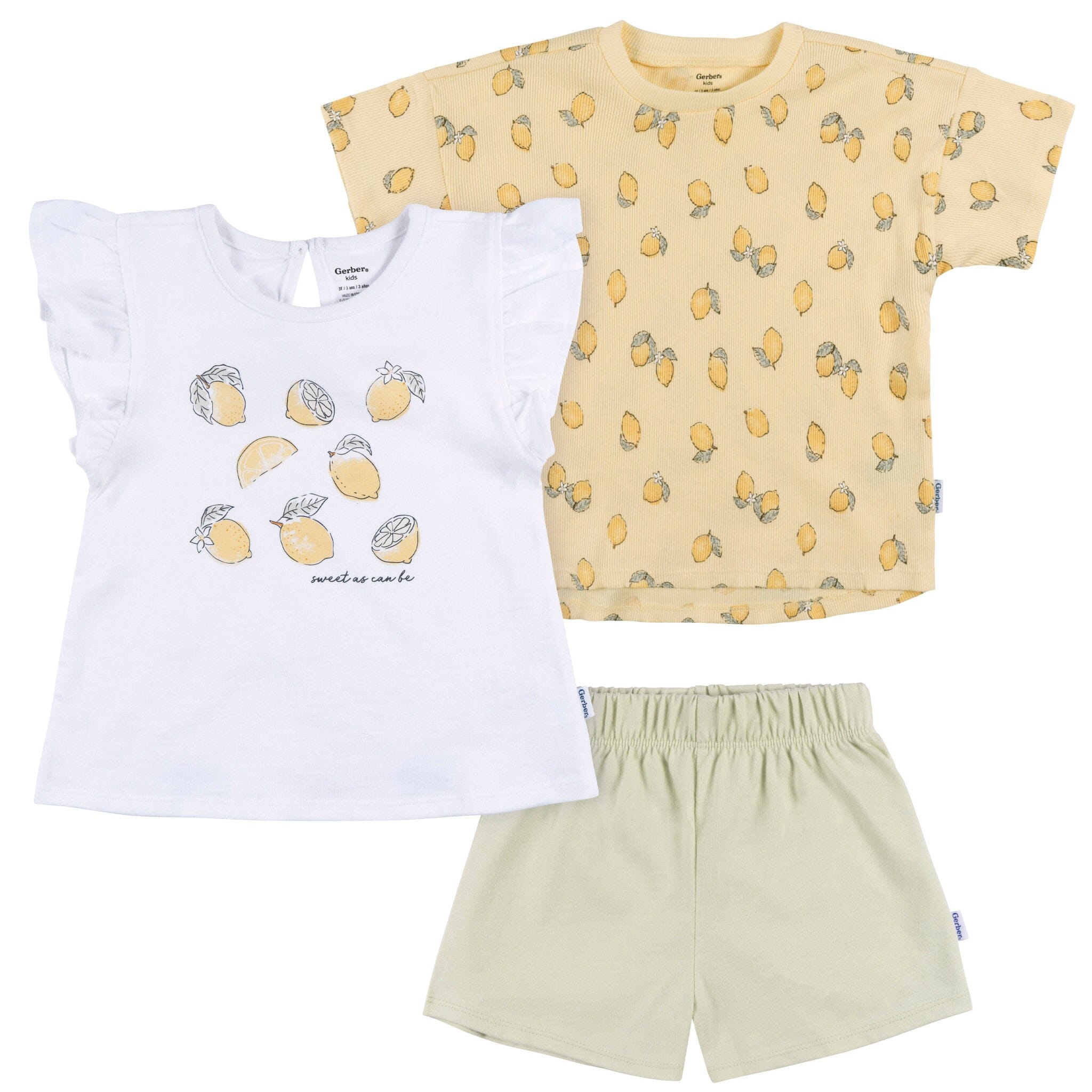 3-Piece Infant & Toddler Girls Lemons Shirt and Shorts Set