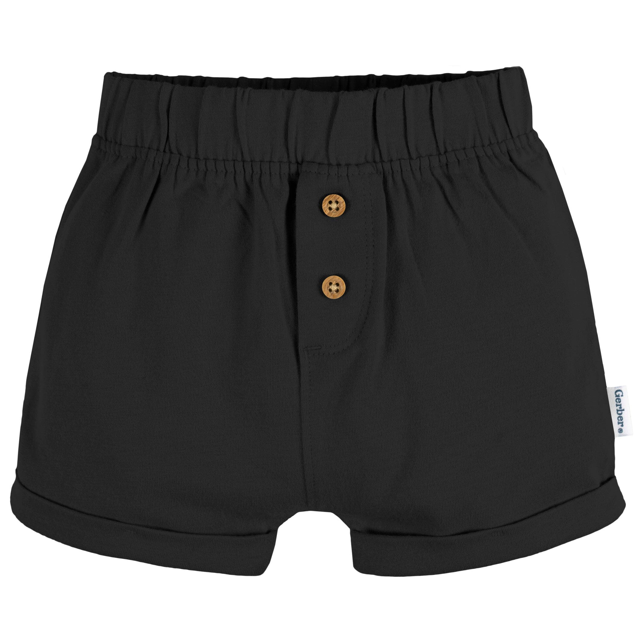 3-Pack Baby Neutral Tan Stripe, Dark Grey Heather, & Black Knit Shorts