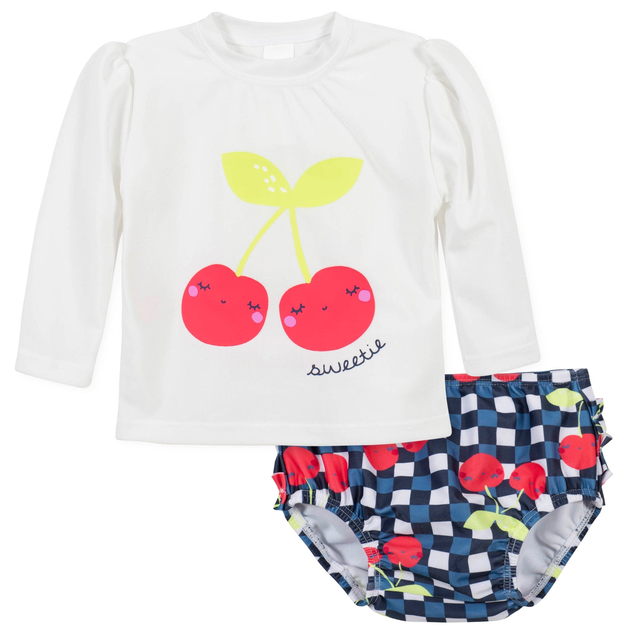 2-Piece Baby & Toddler Girls UPF 50+ Cherry Rash Guard & Swim Bottoms Set