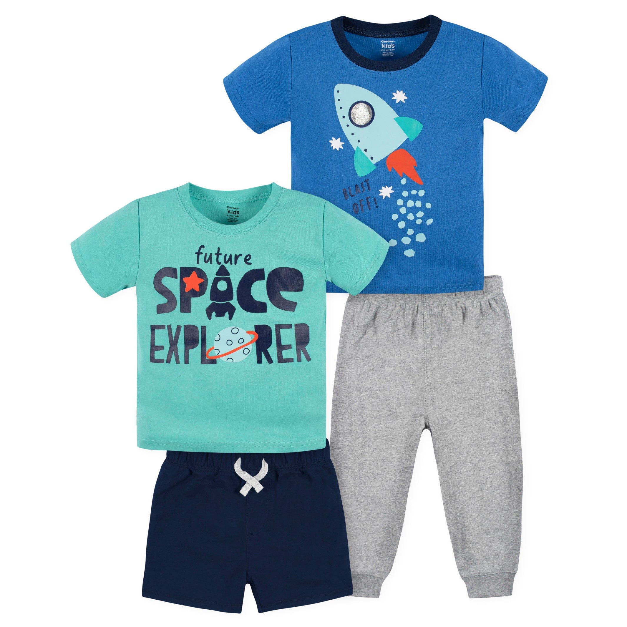 4-Piece Infant & Toddler Boys Future Space Explorer Tees, Shorts & Pants Set