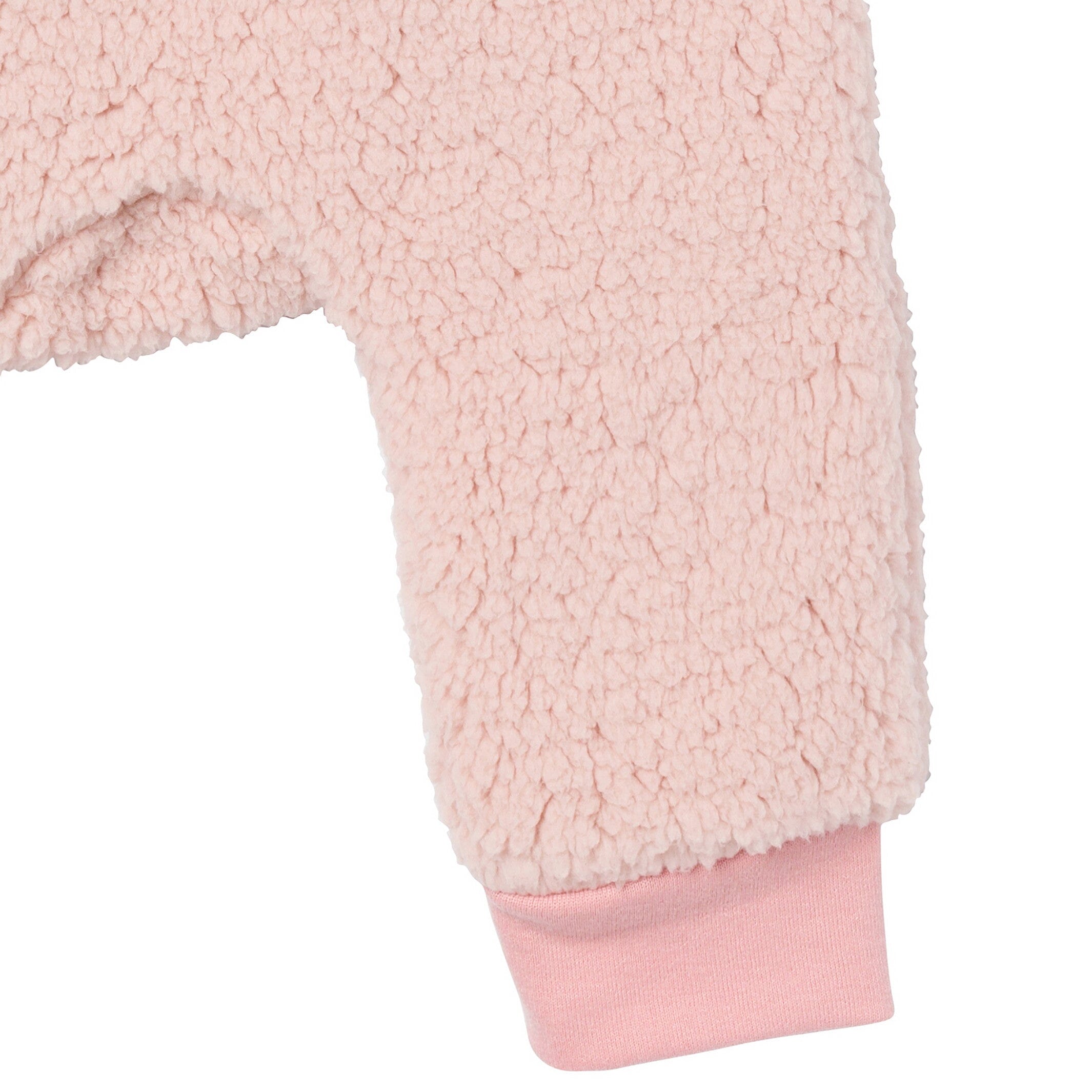 Embroidered 2-Piece Baby Girls Light Pink Sherpa Drop Shoulder Top & Pants