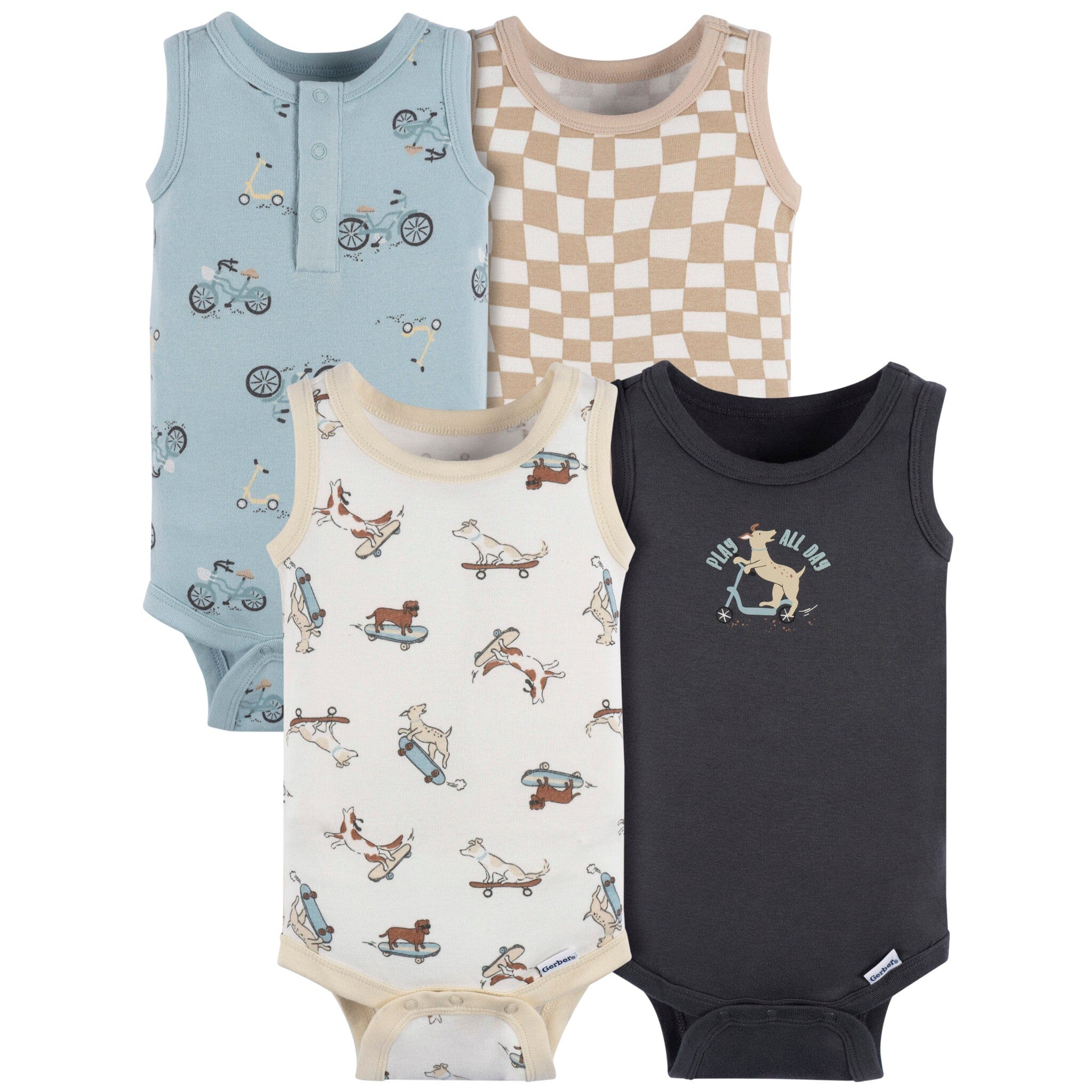 4-Pack Baby Boys Blue Bike Sleeveless Onesies Bodysuits