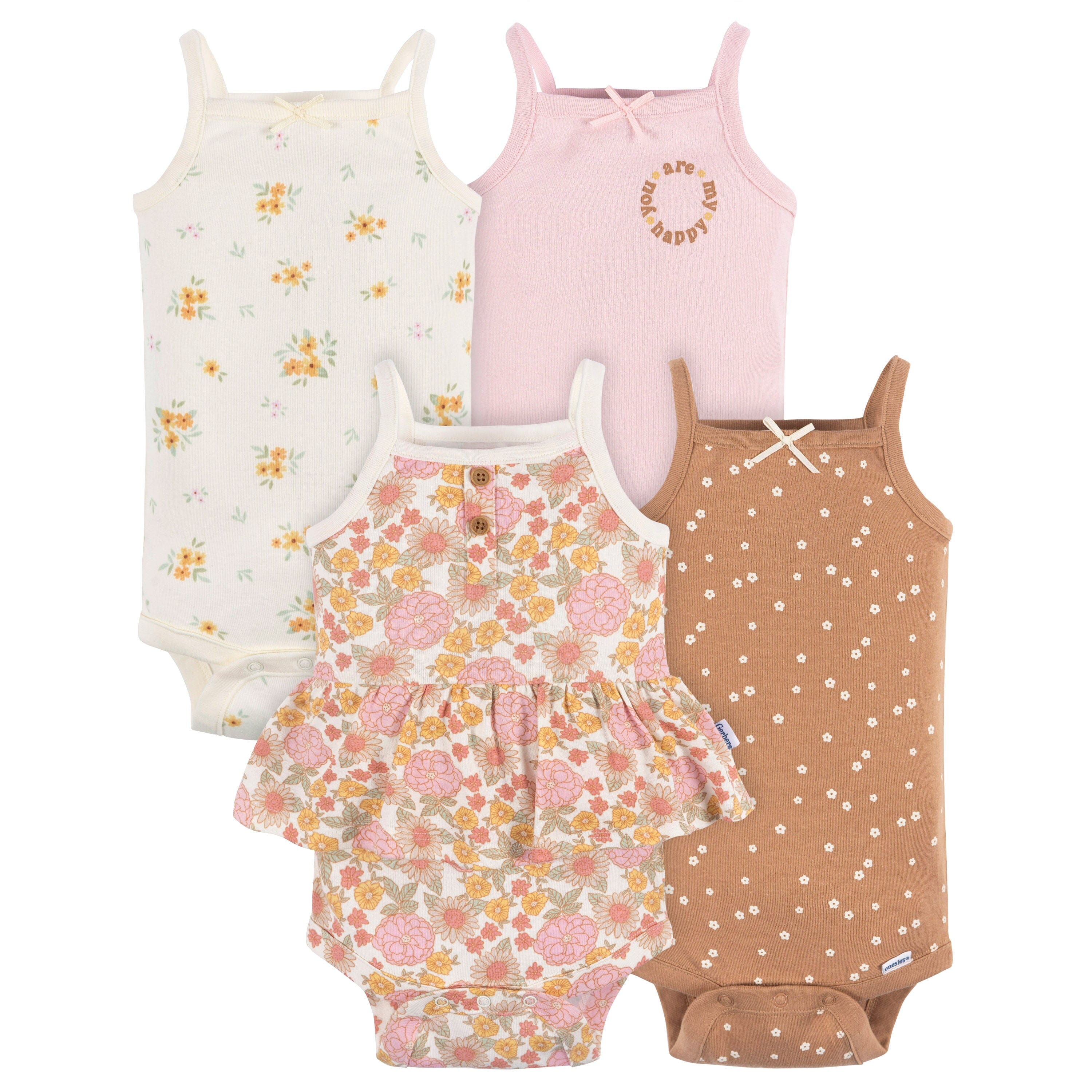 4-Pack Baby Girls Retro Floral Sleeveless Onesies Bodysuits