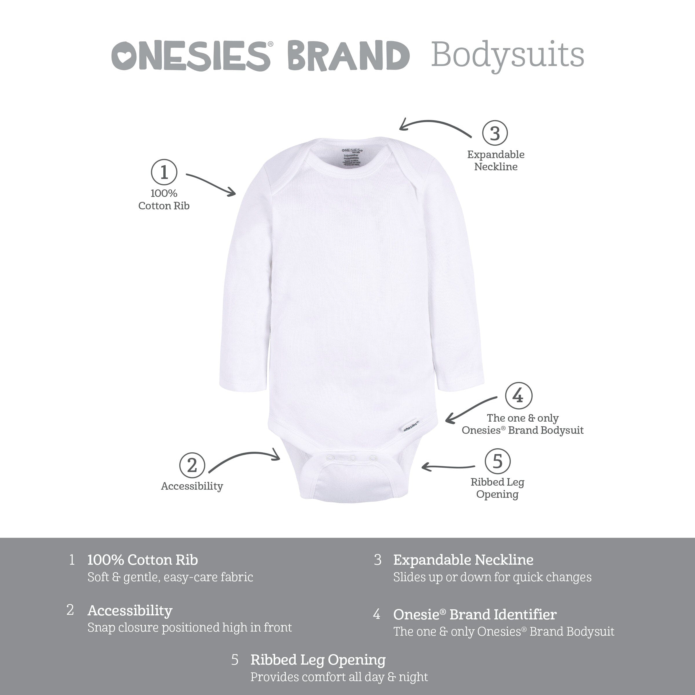 6-Pack Baby Neutral Pretzels Long Sleeve Onesies Bodysuits