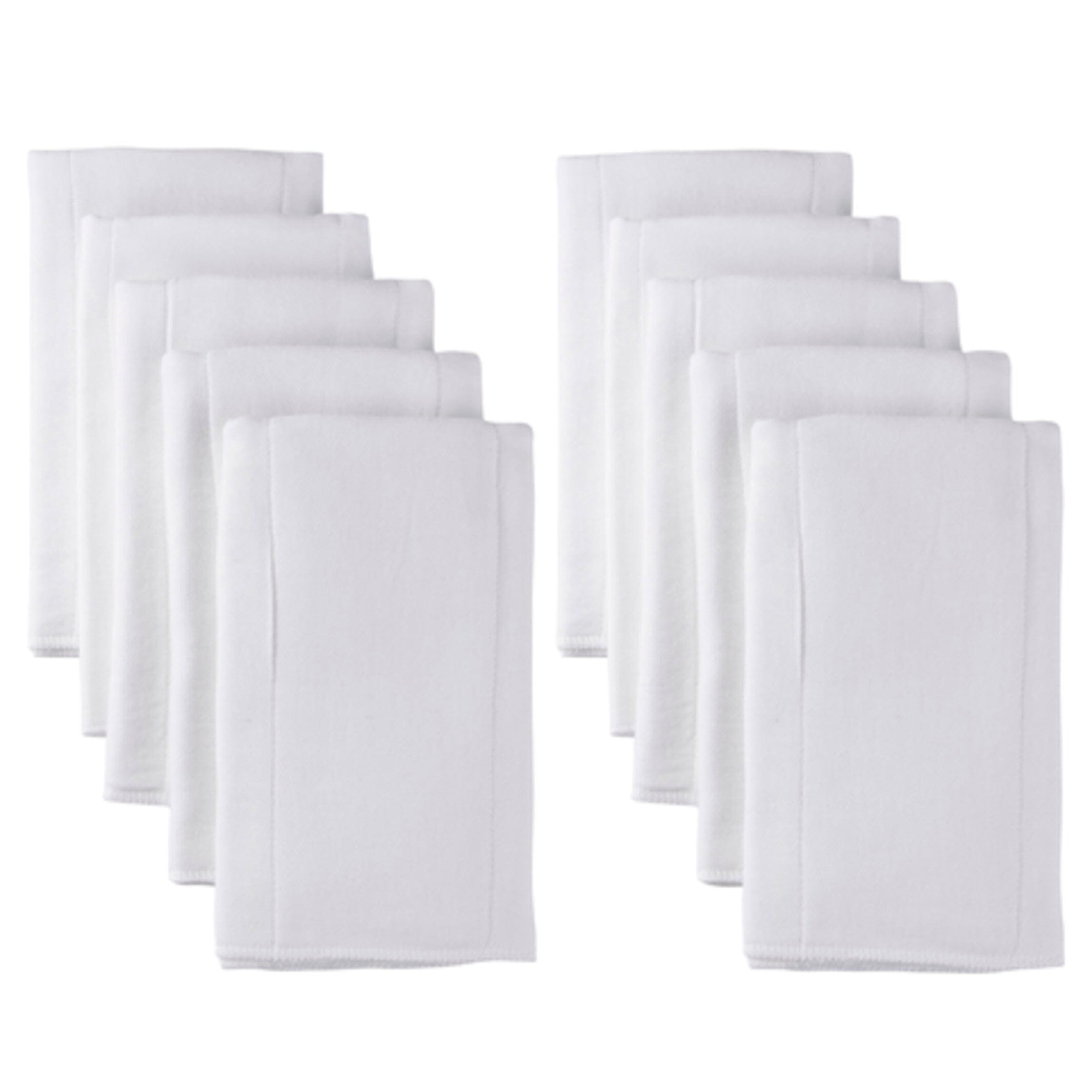 10-Pack Baby Neutral White Organic Prefold Gauze Diapers With Absorbent Pads