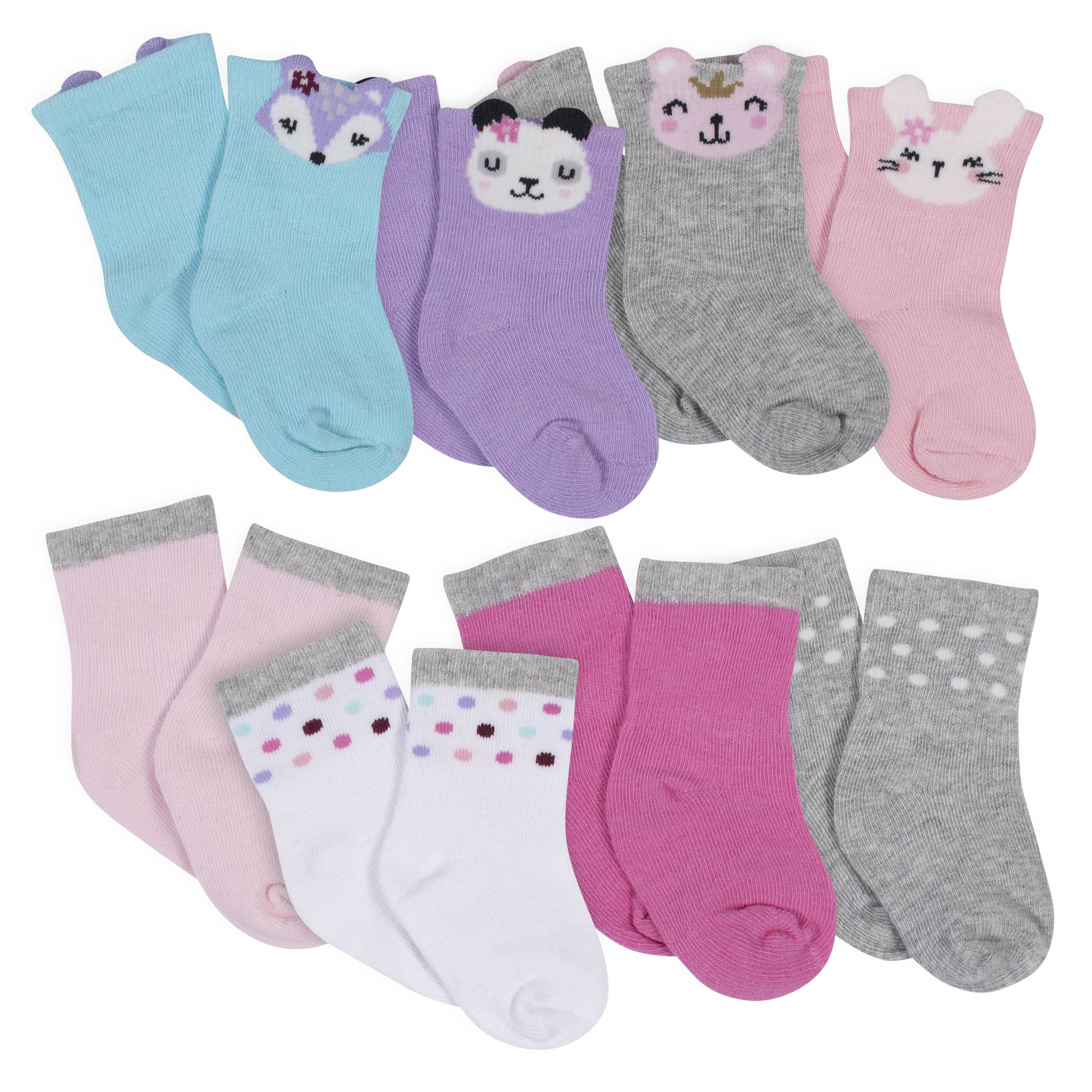 Girls' 8-Pack Wiggle Proof Jersey Crew Socks - Animals