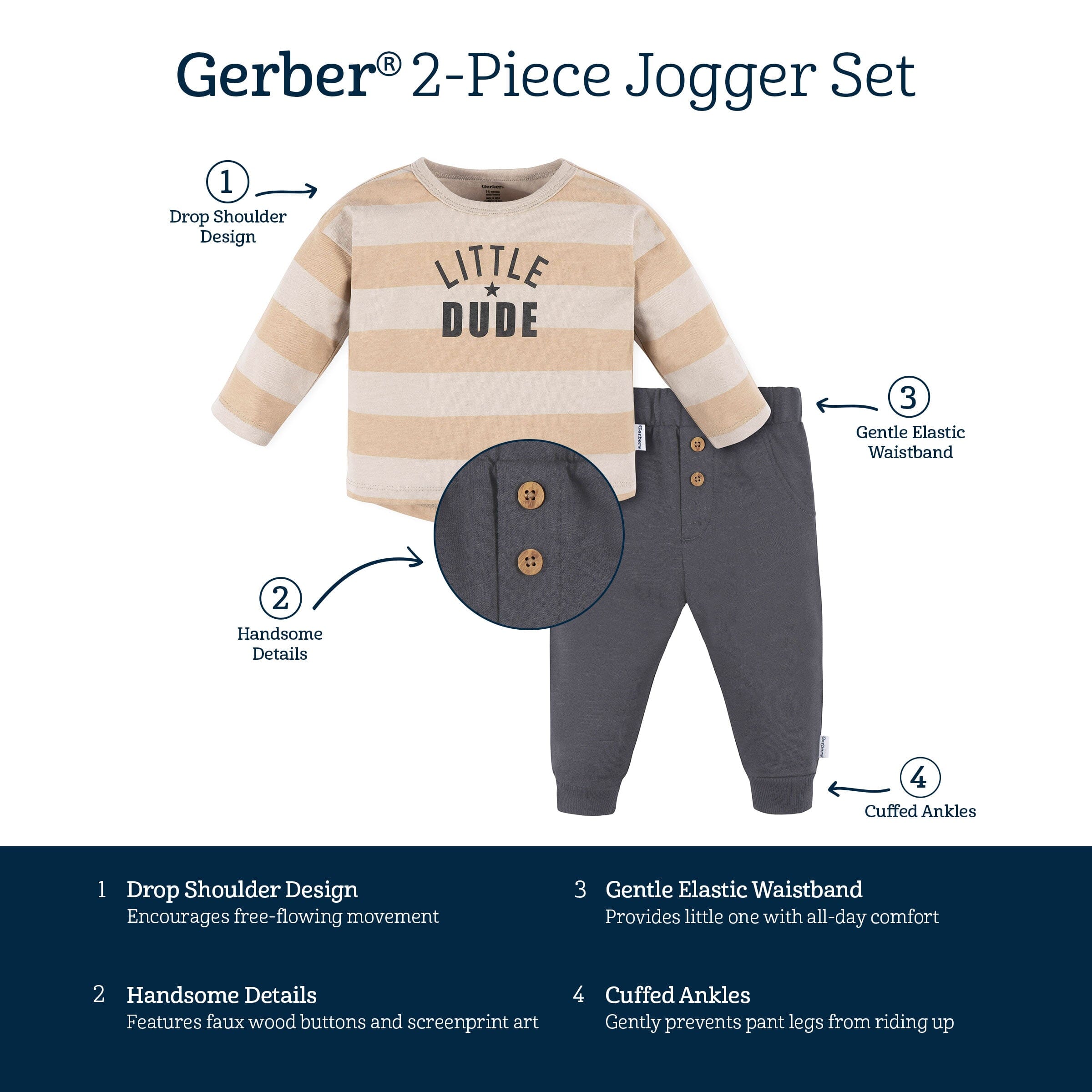 2-Piece Baby Boys Little Dude Top & Joggers Set