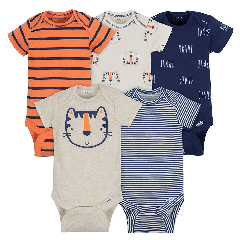 5-Pack Boys Tiger Short Sleeve Onesies Bodysuits