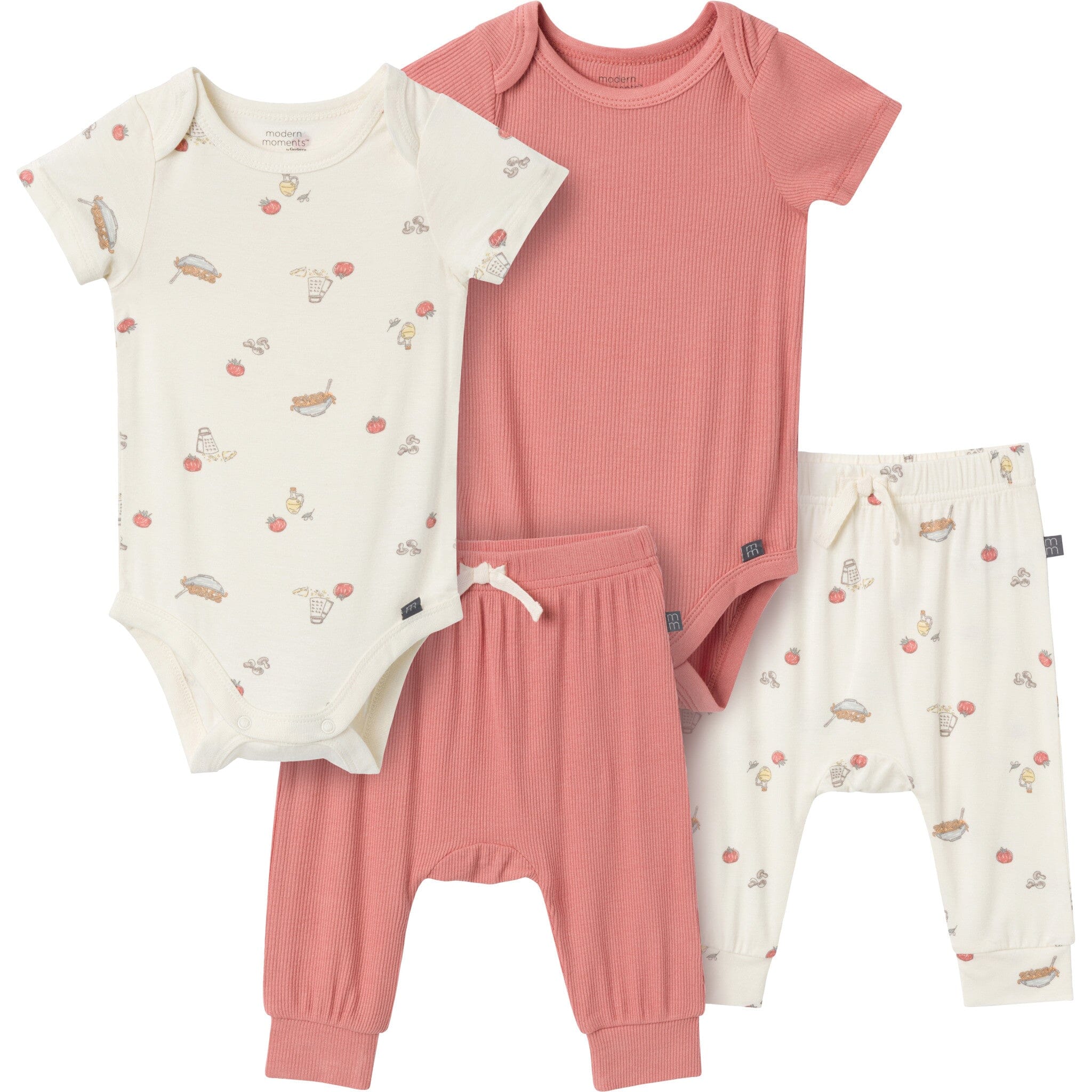 4-Pack Baby Neutral Ivory Pasta Dinner Bodysuit and Pant Set