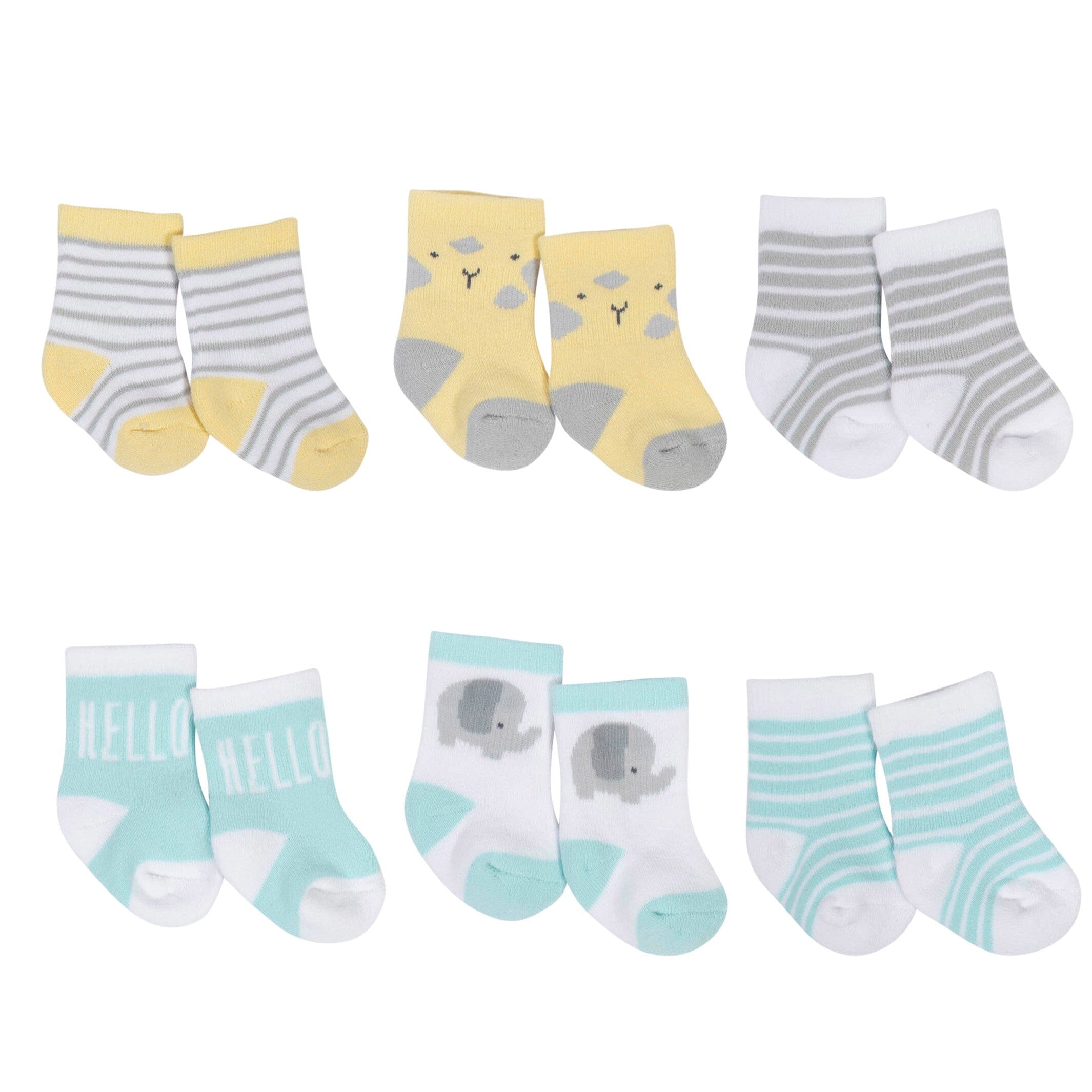 6-Pack Baby Neutral Animal Wiggle Proof Terry Crew Socks