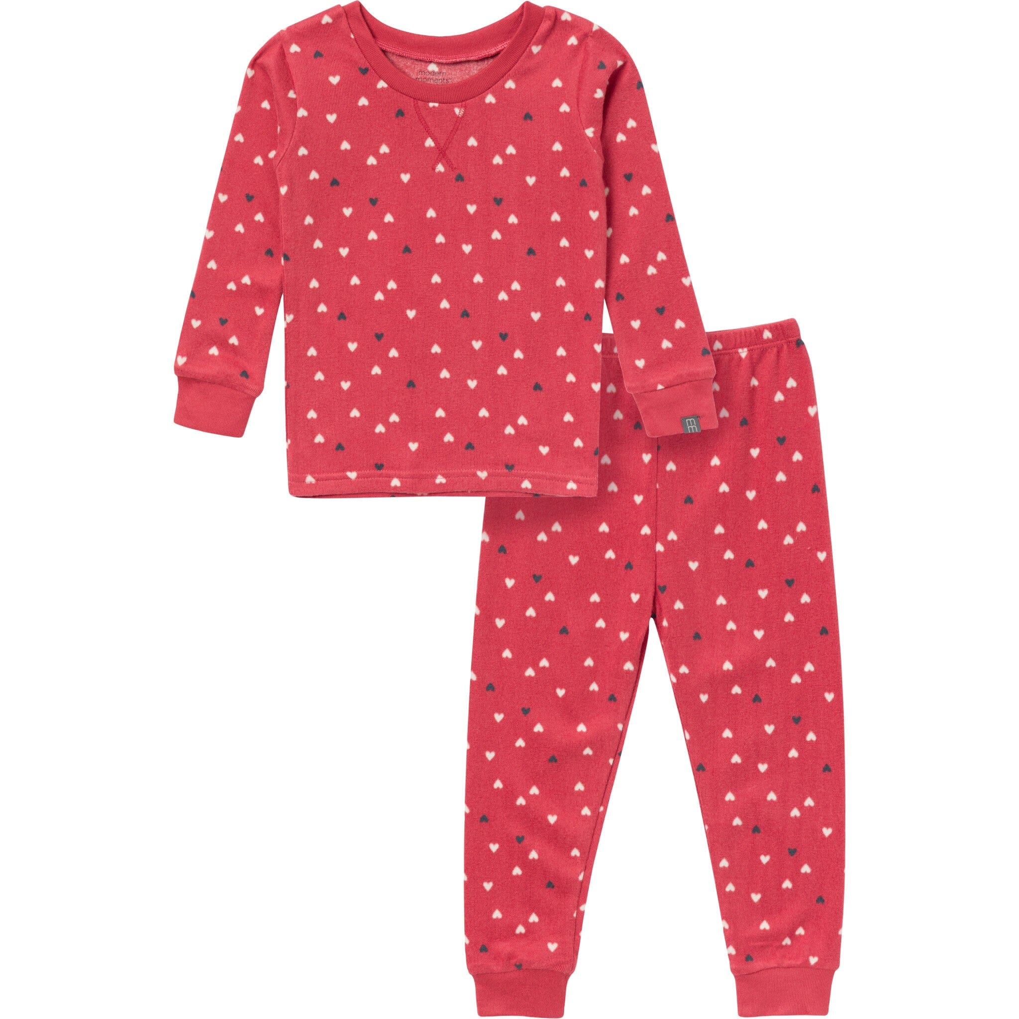 2-Piece Infant and Toddler Neutral Red Hearts Tight Fitting Pajamas Set