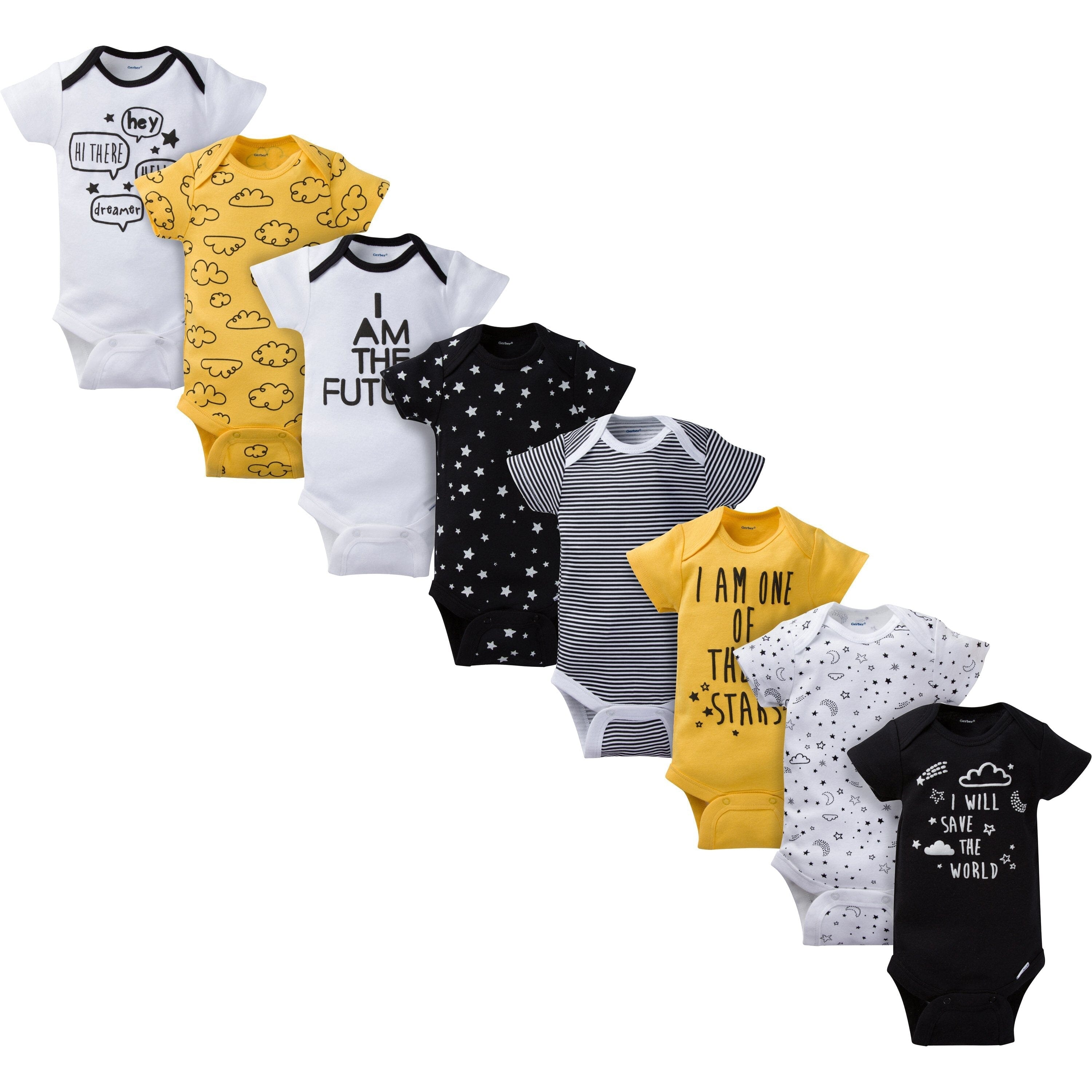 8-Pack Baby Neutral Short Sleeve Stars Onesies Bodysuits