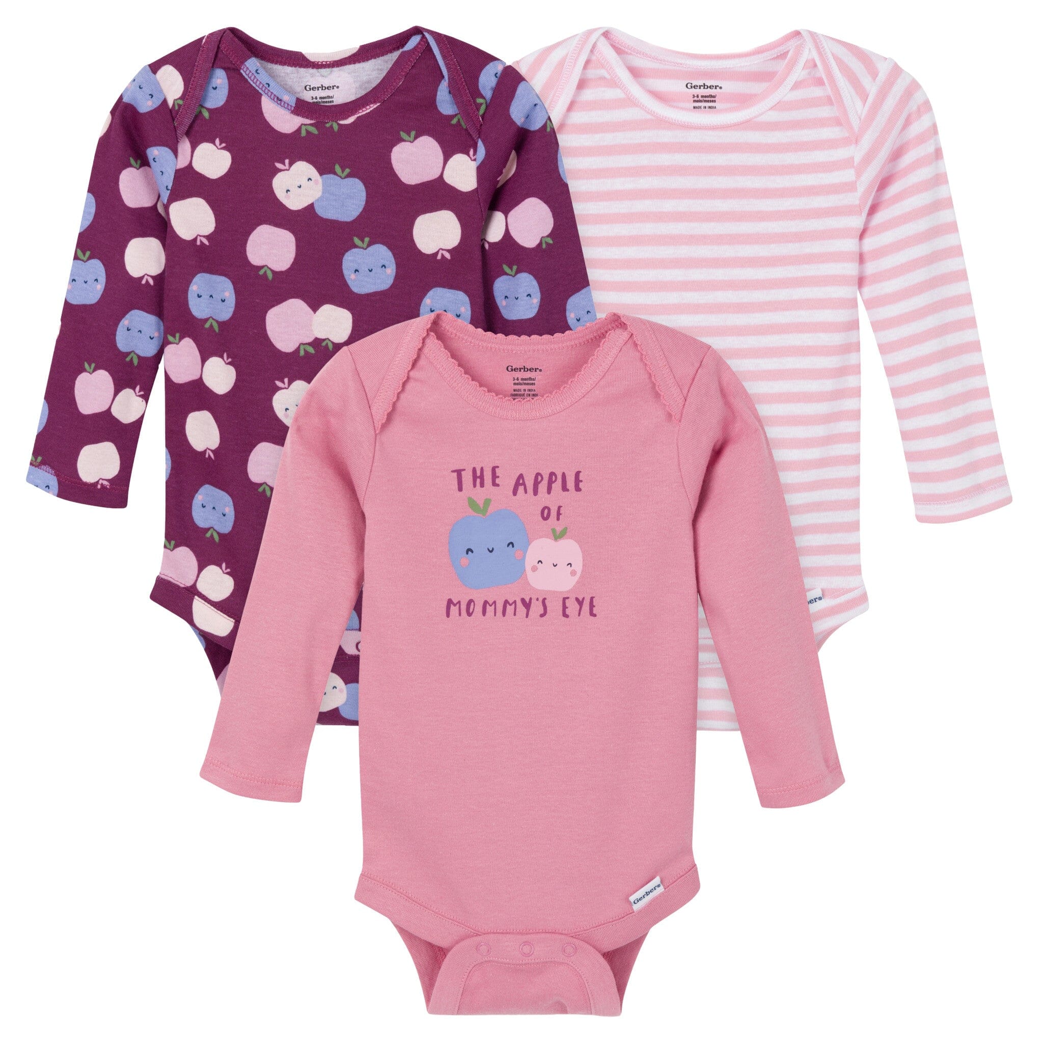 3-Pack Baby Girls Apple Of Mommy's Eye Onesies Bodysuits