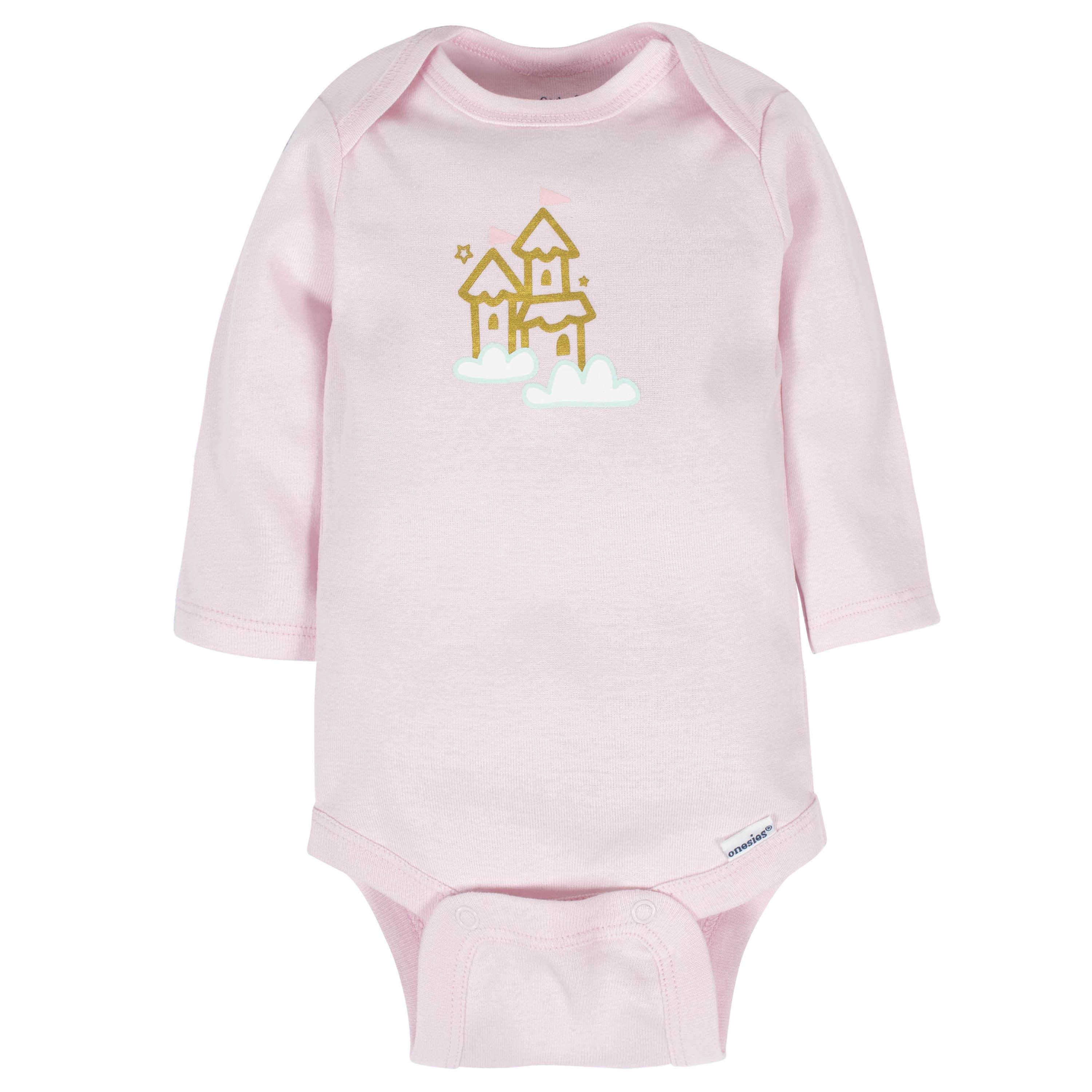 6-Pack Baby Girls Castle Long Sleeve Onesies Bodysuits