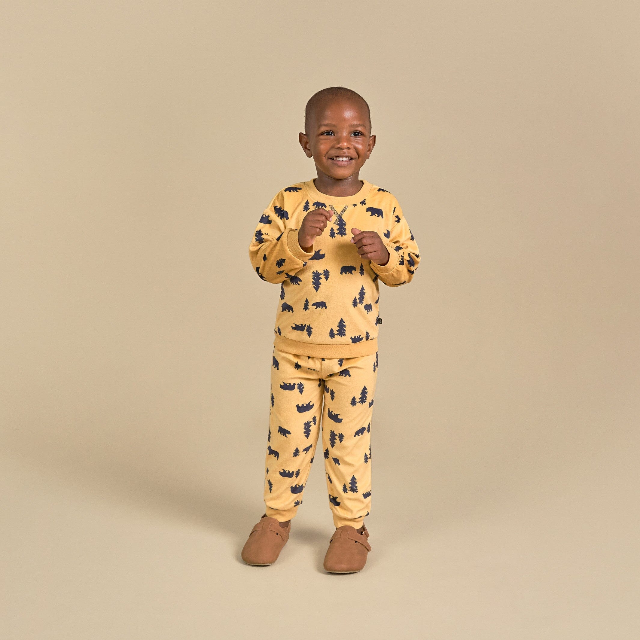 2-Piece Infant & Toddler Boys Yellow Forest Fleece Pajama Set