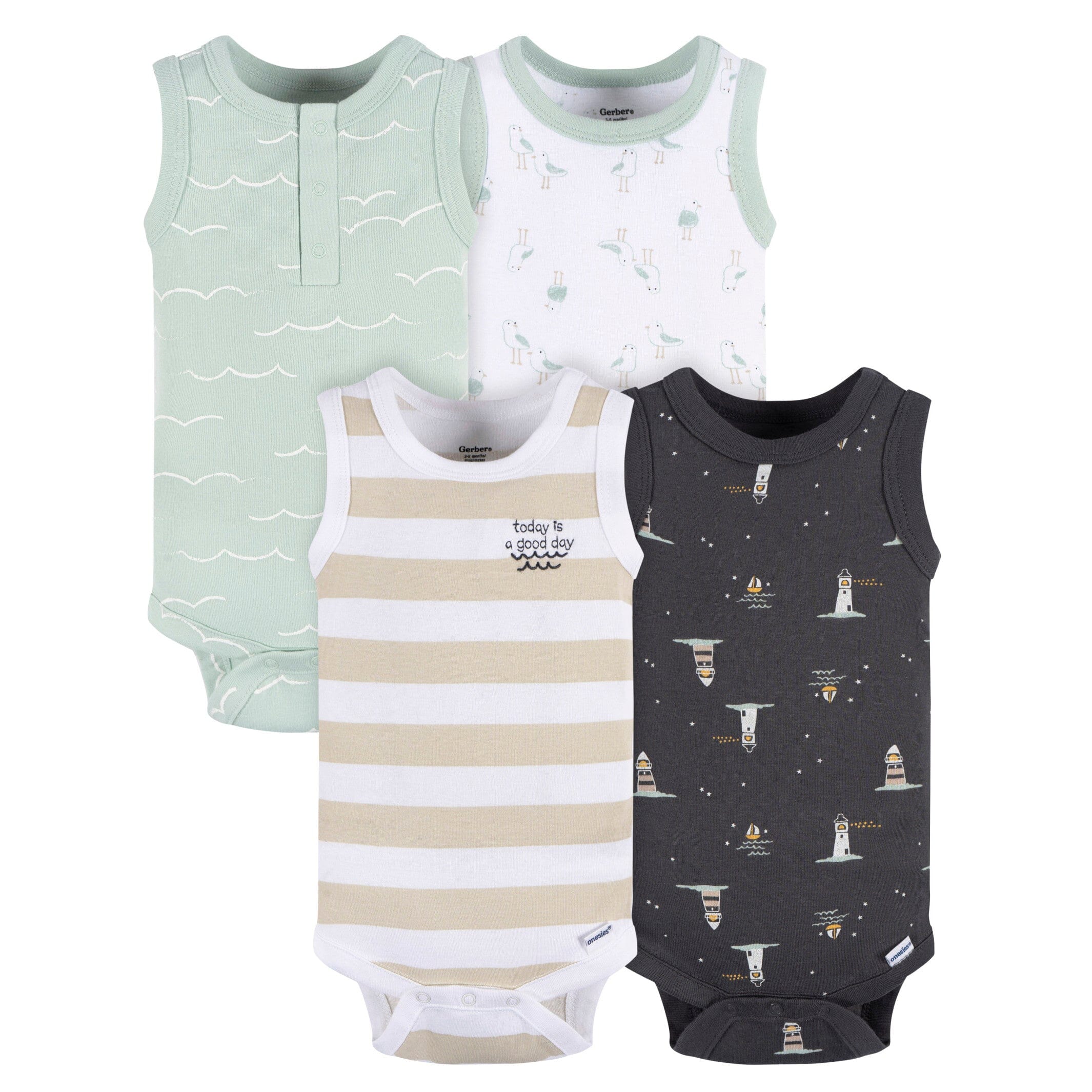 4-Pack Baby Boys Coastal Sleeveless Onesies Bodysuits