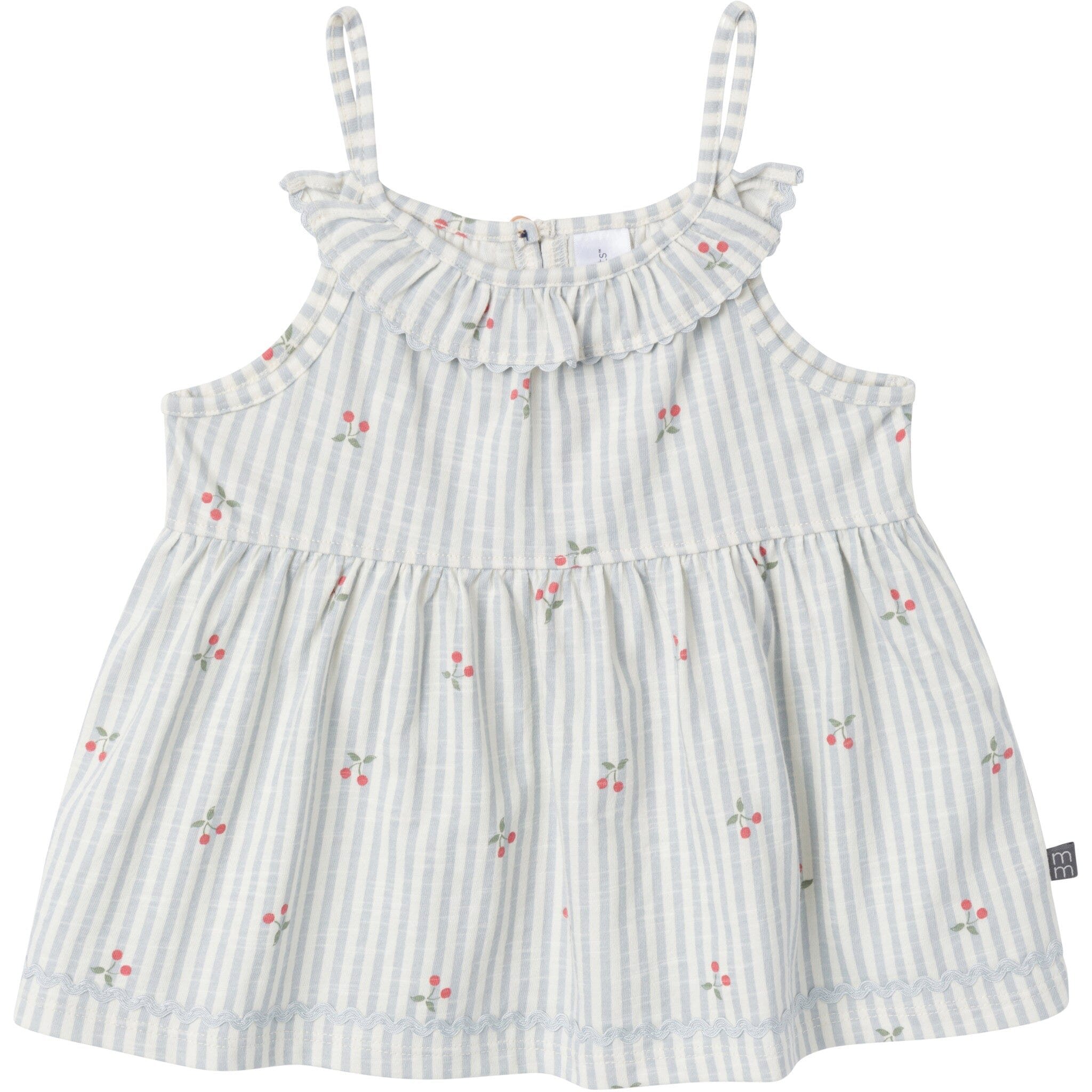 2-Piece Infant & Toddler Girls Light Blue Cherry Stripes Ruffle Top and Shorts Set