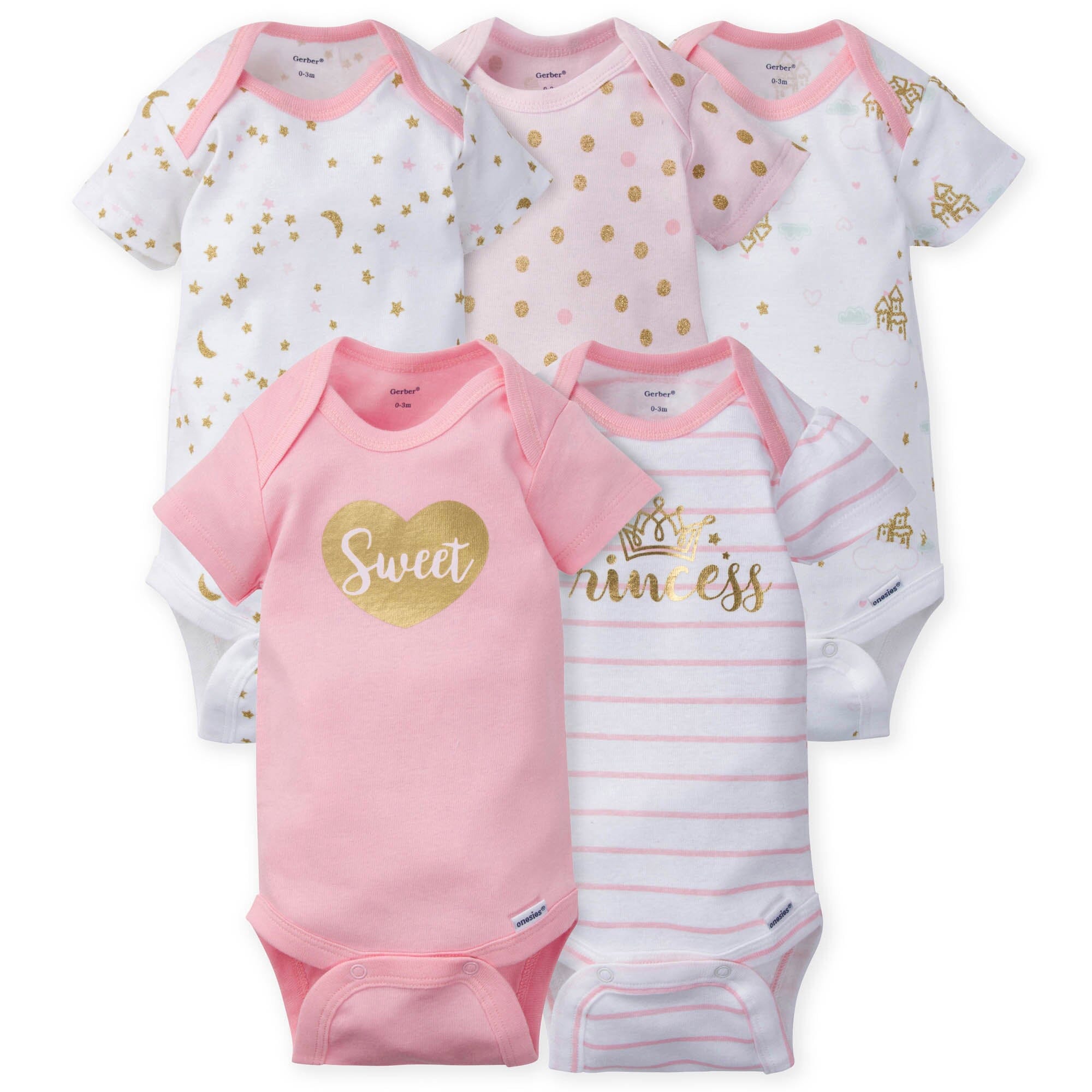 5-Pack Baby Girls Castle Short Sleeve Onesies Bodysuits