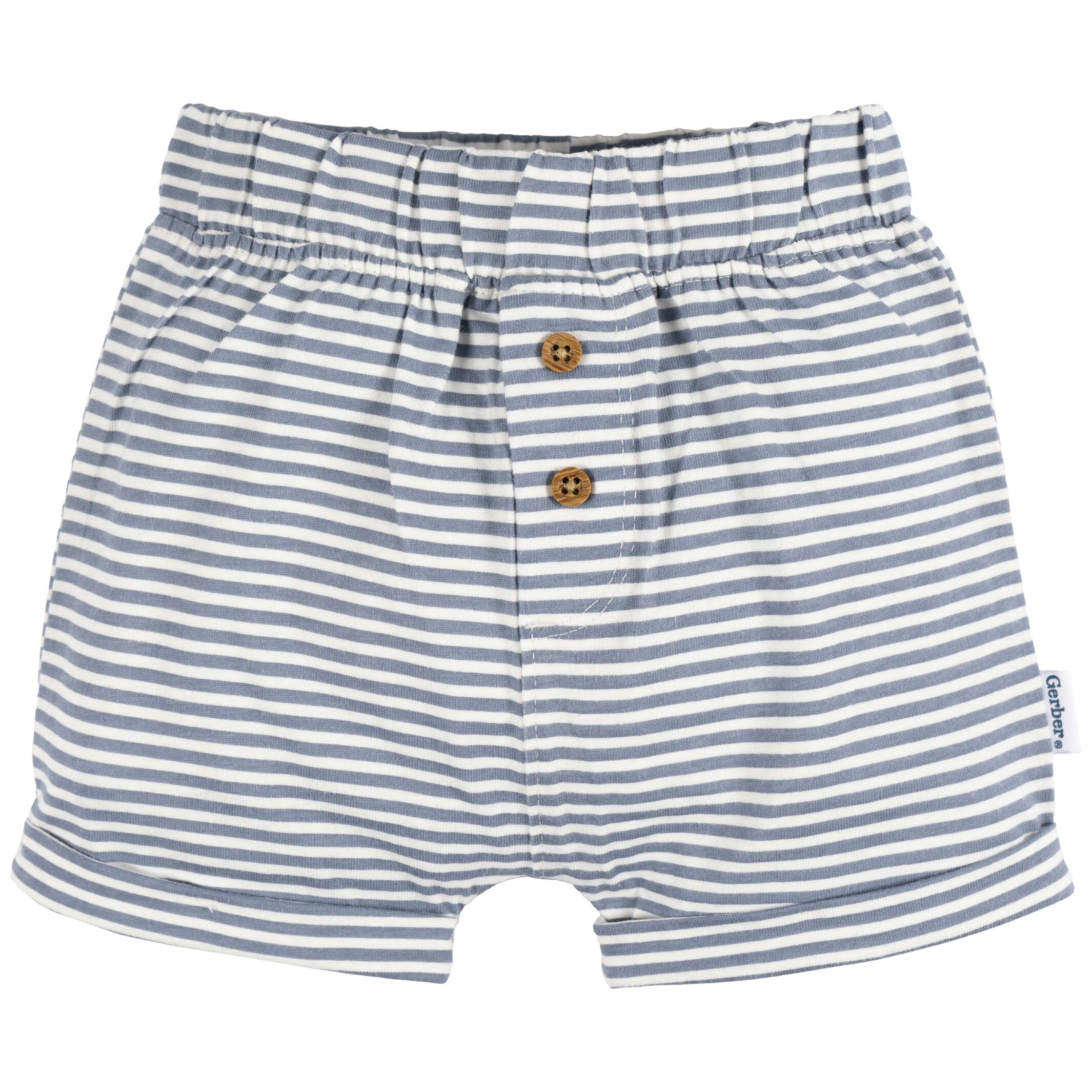 3-Pack Baby Neutral Navy Stripe, Oatmeal, & Navy Knit Shorts