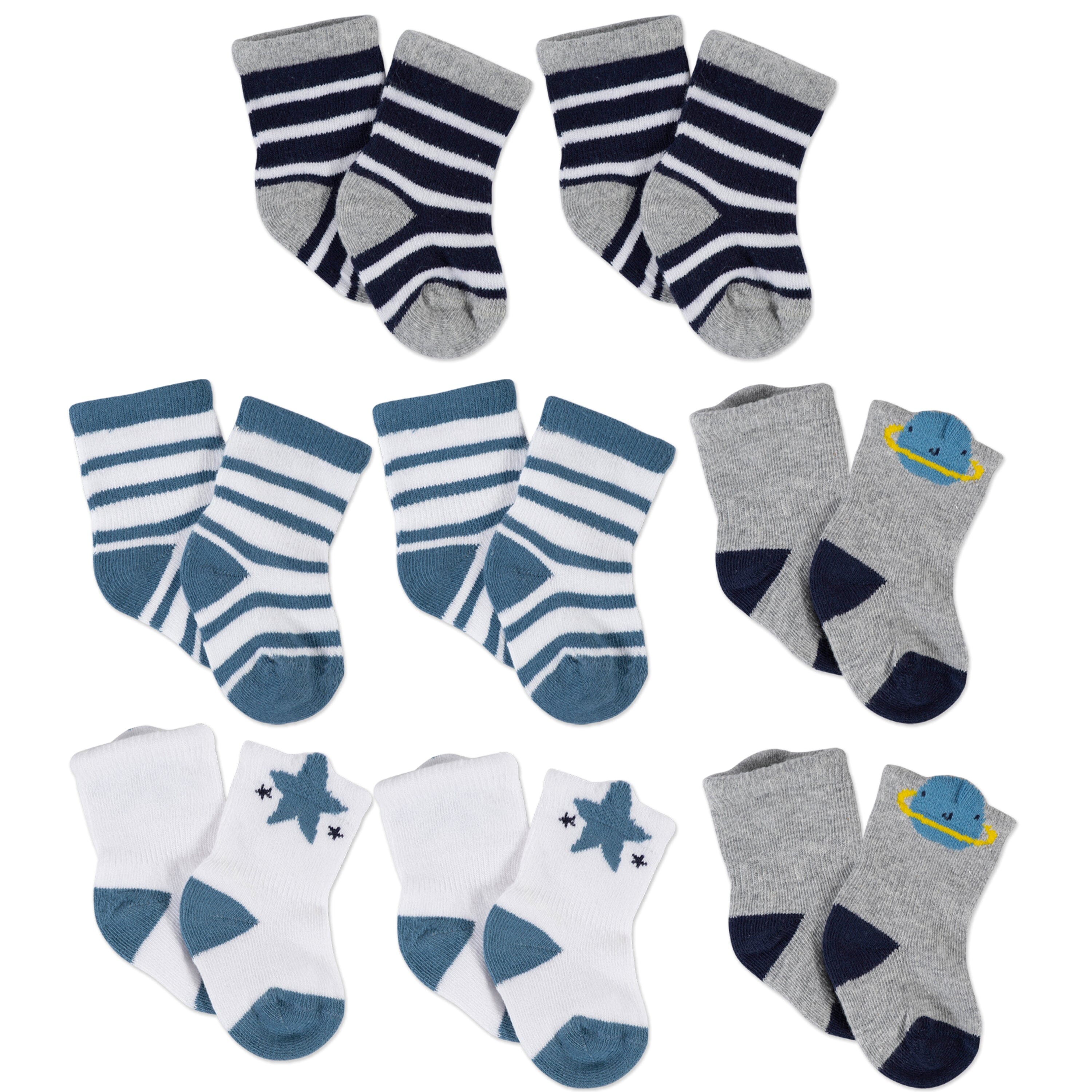 8-Piece Baby Boys Space Wiggle-Proof Socks