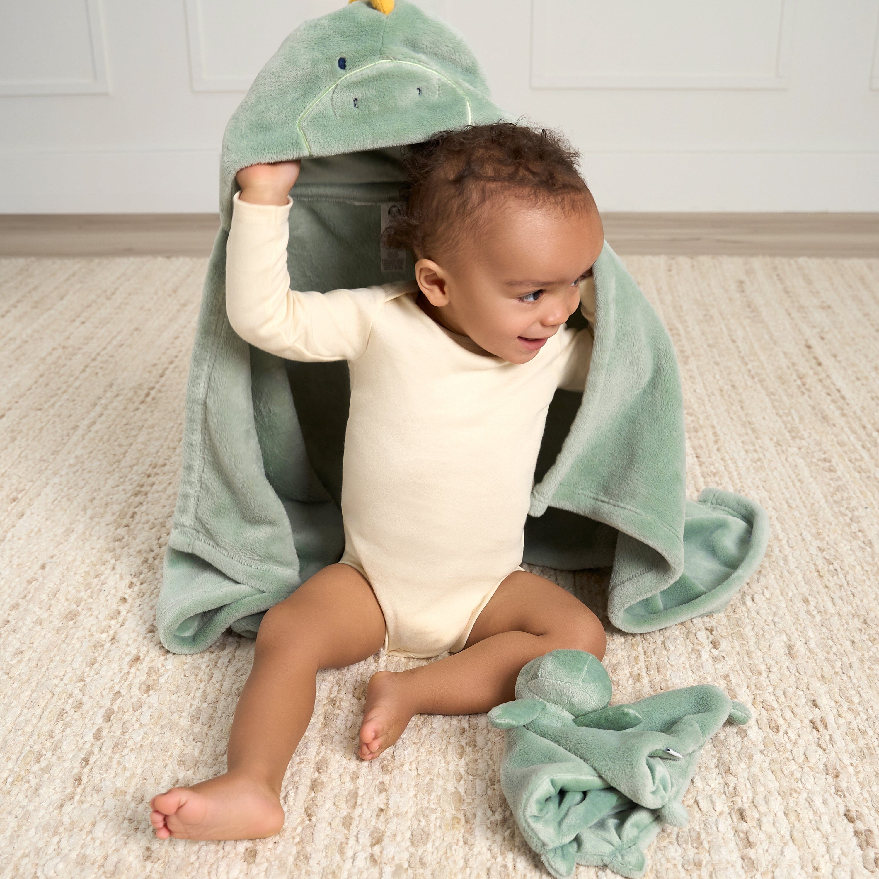 Embroidered 2-Piece Dino Hooded Wearable Blanket & Security Blanket Set