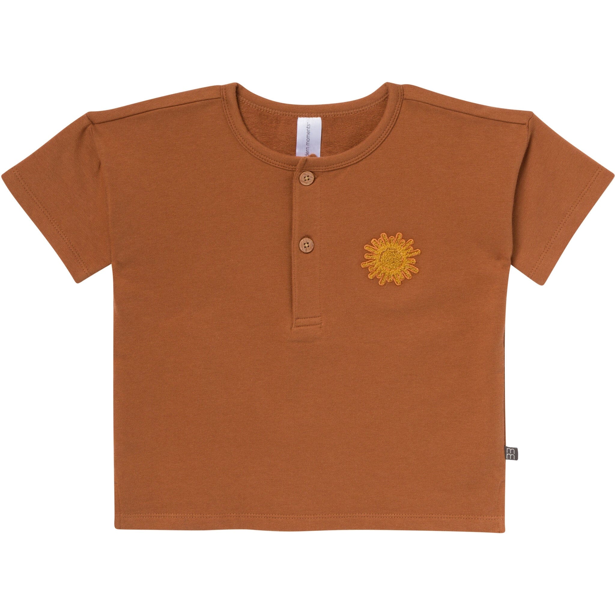 2-Piece Toddler Boys Medium Brown Henley Shirt and Shorts Set