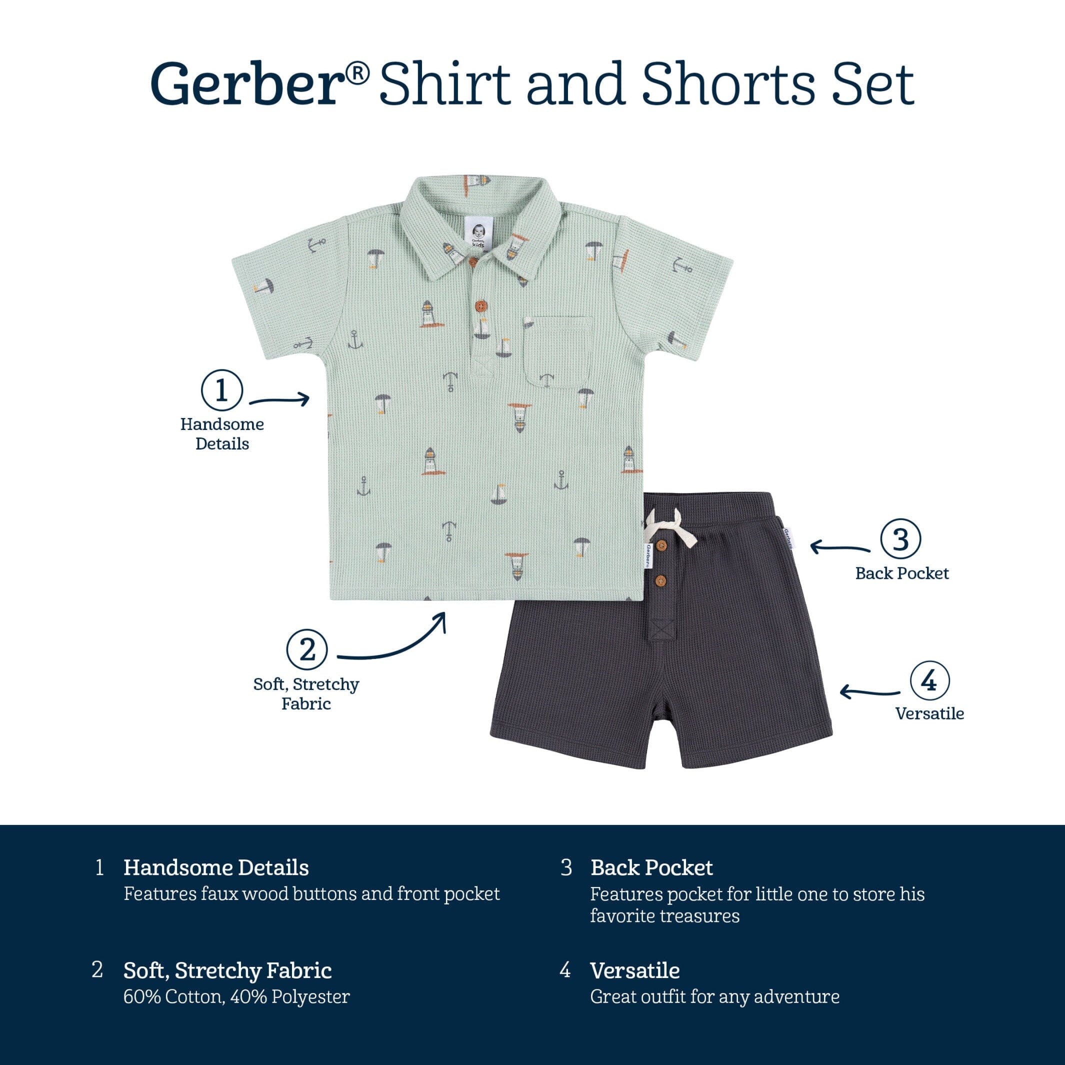 2-Piece Toddler Boys Sea Scene Shirt & Shorts Set