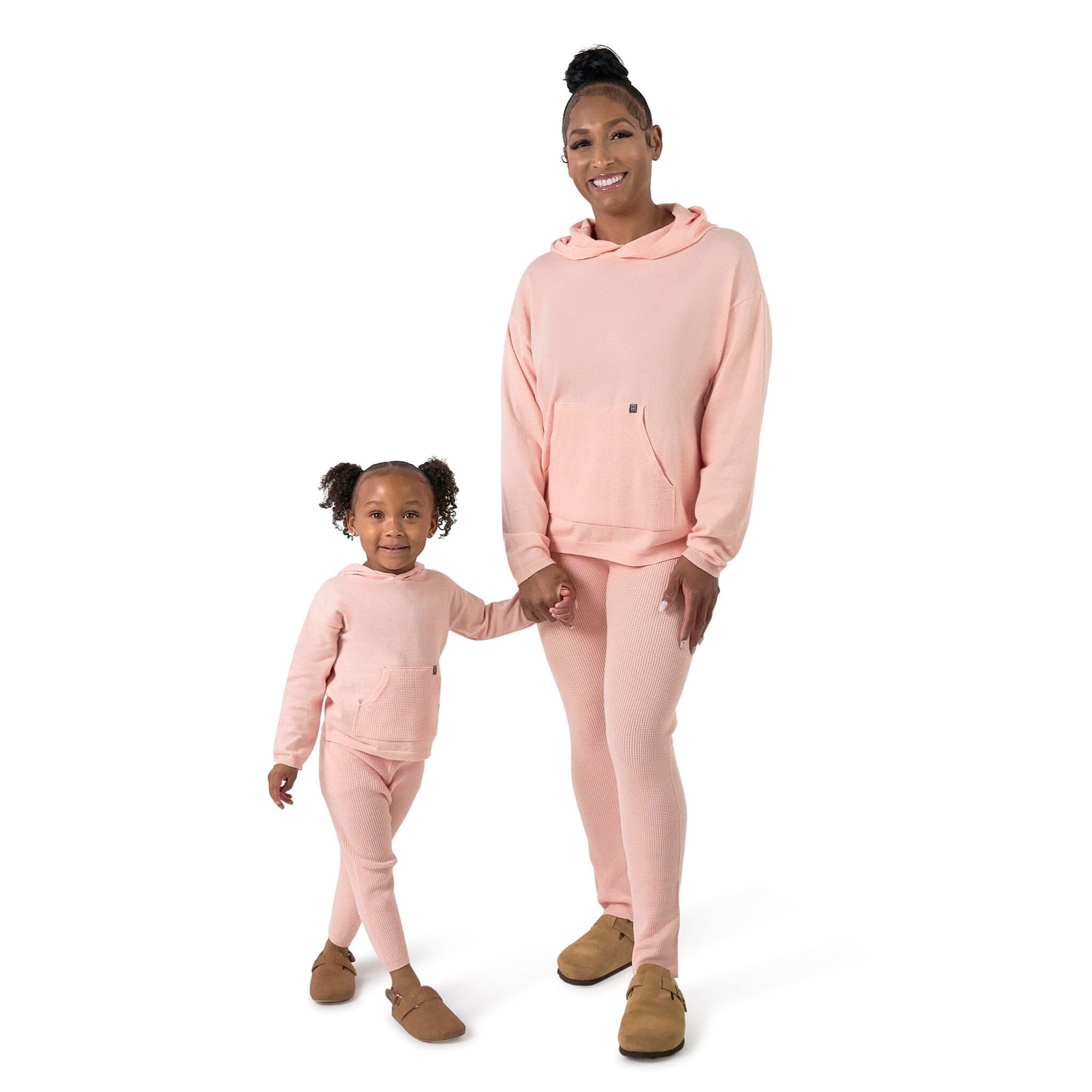 Mommy & Me 2-Piece Pink Hooded Waffle Top & Legging Bundle