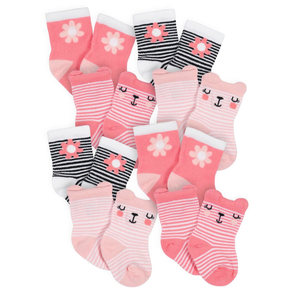 8-Pack Baby Girls Garden Floral Wiggle-Proof Socks