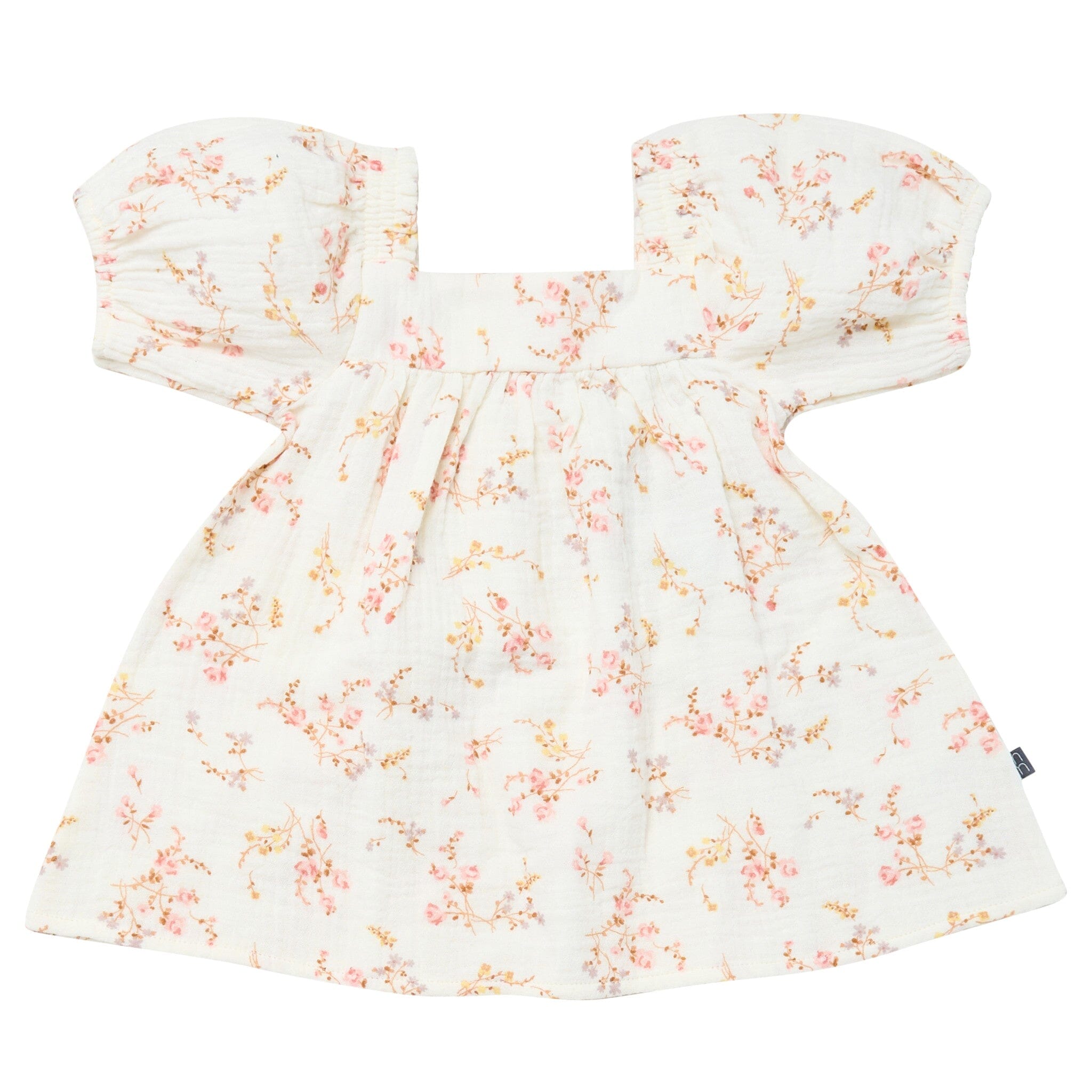 2-Piece Baby Girls Ivory Bunches Floral Puffed Sleeve Dress and Diaper Cover Set