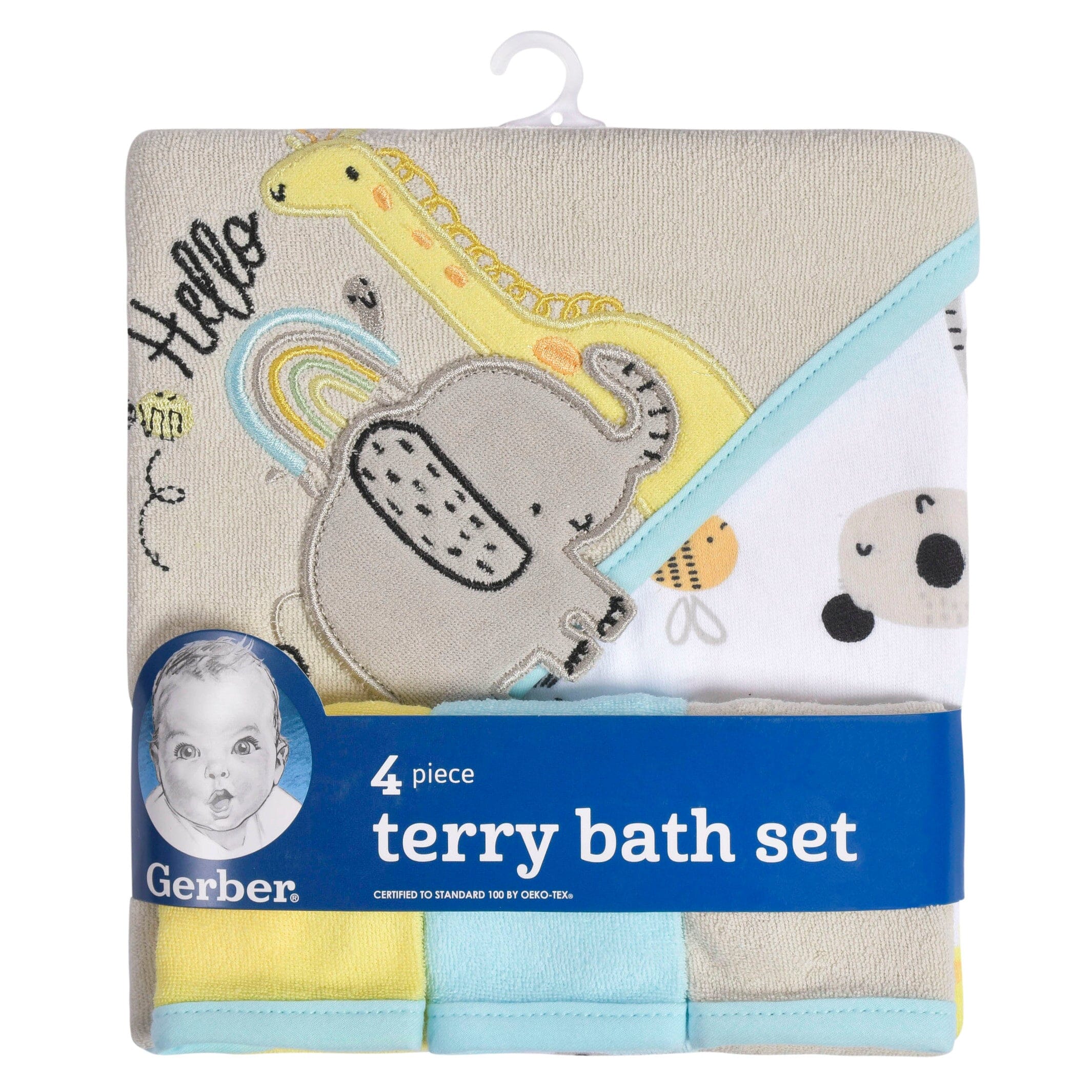 4-Piece Baby Neutral Little Animals Hooded Towel and Washcloths