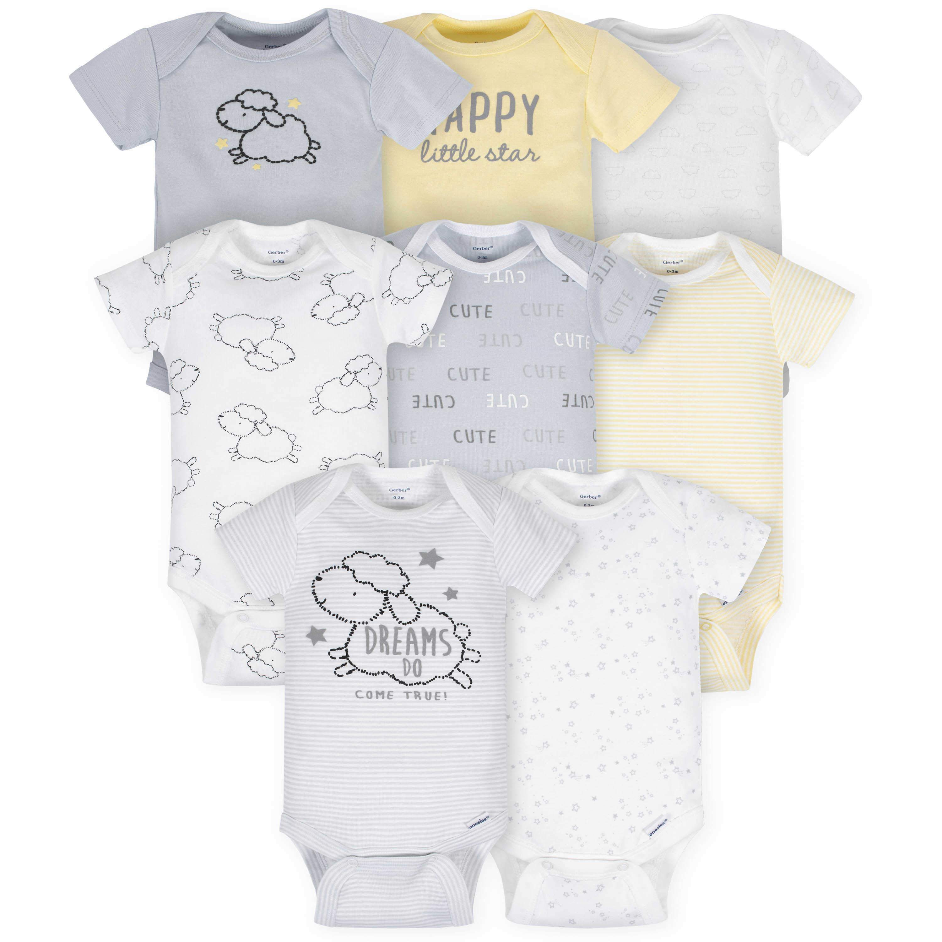 8-pack Baby Neutral Sheep Short Sleeve Onesies Bodysuits