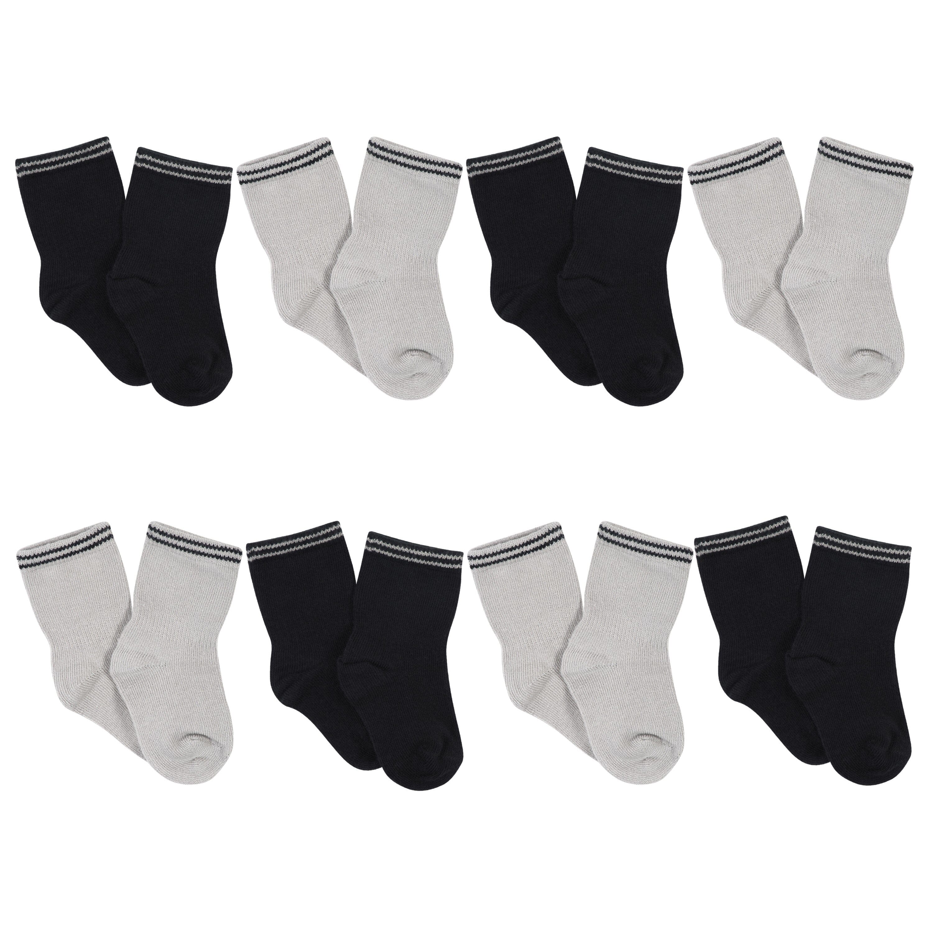 8-Pack Baby Boys Black & Taupe Stripes Wiggle-Proof Socks